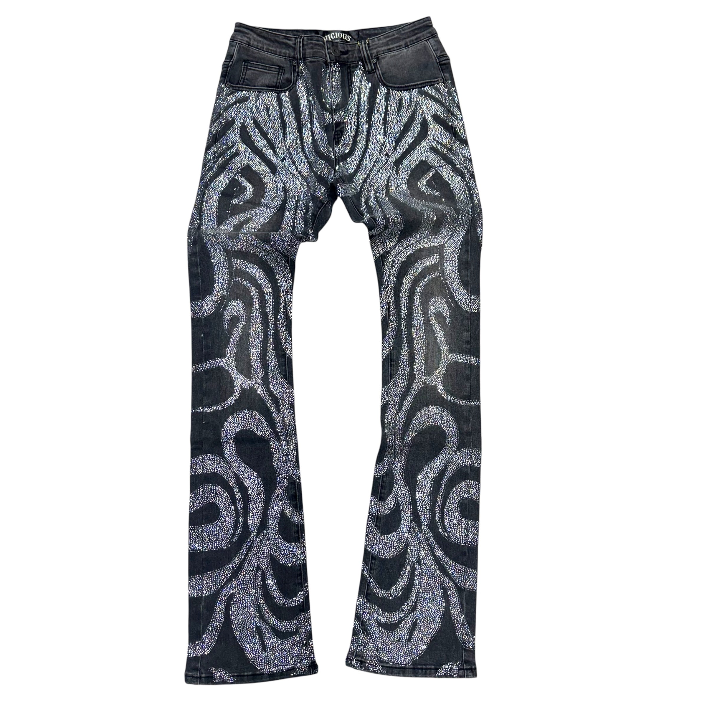 Vicious - Flare Rhinestone Denim - Chooch - Grey - VC805