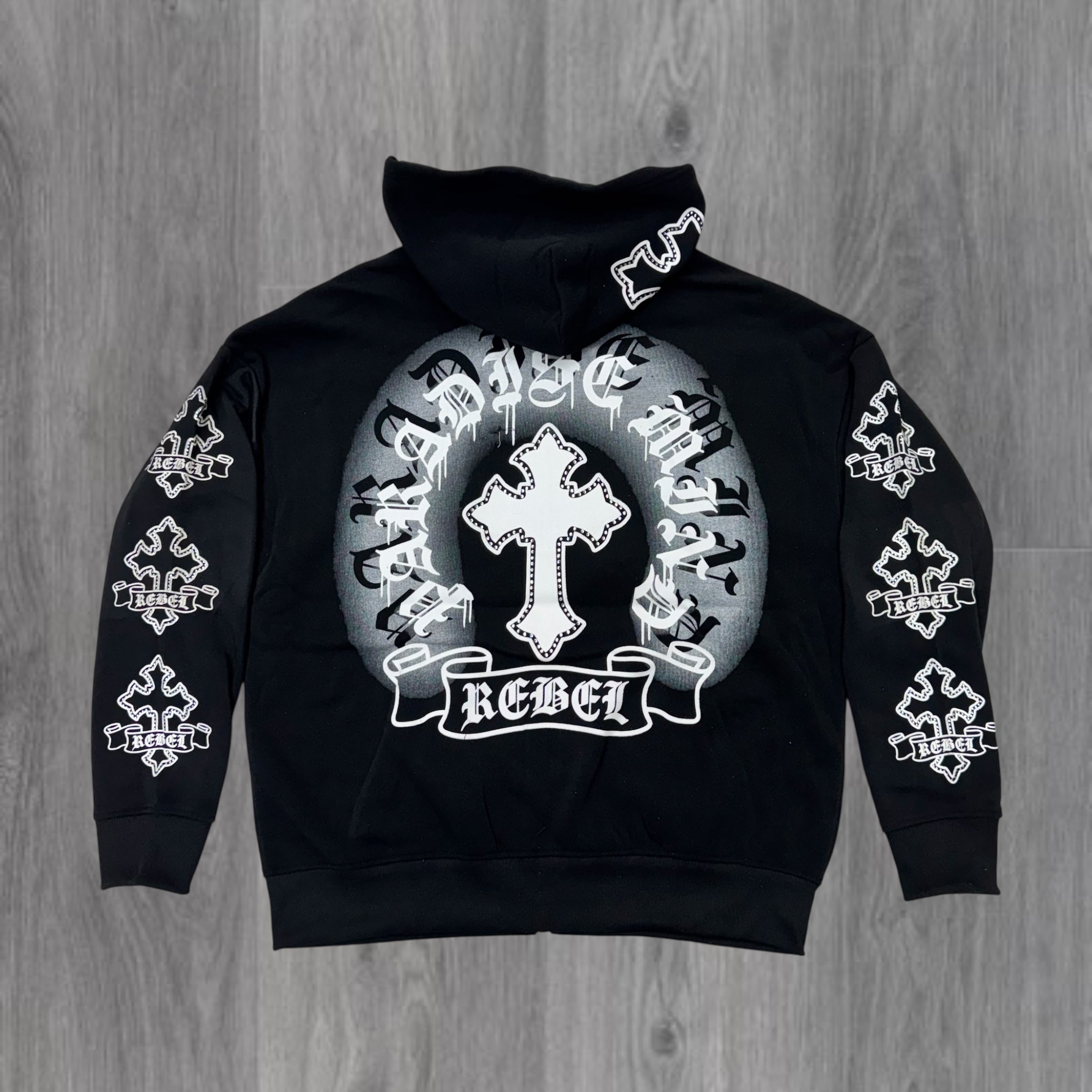 Rebel - Stacked Cross Zip Hood Sweat Suit - Black - 328 428