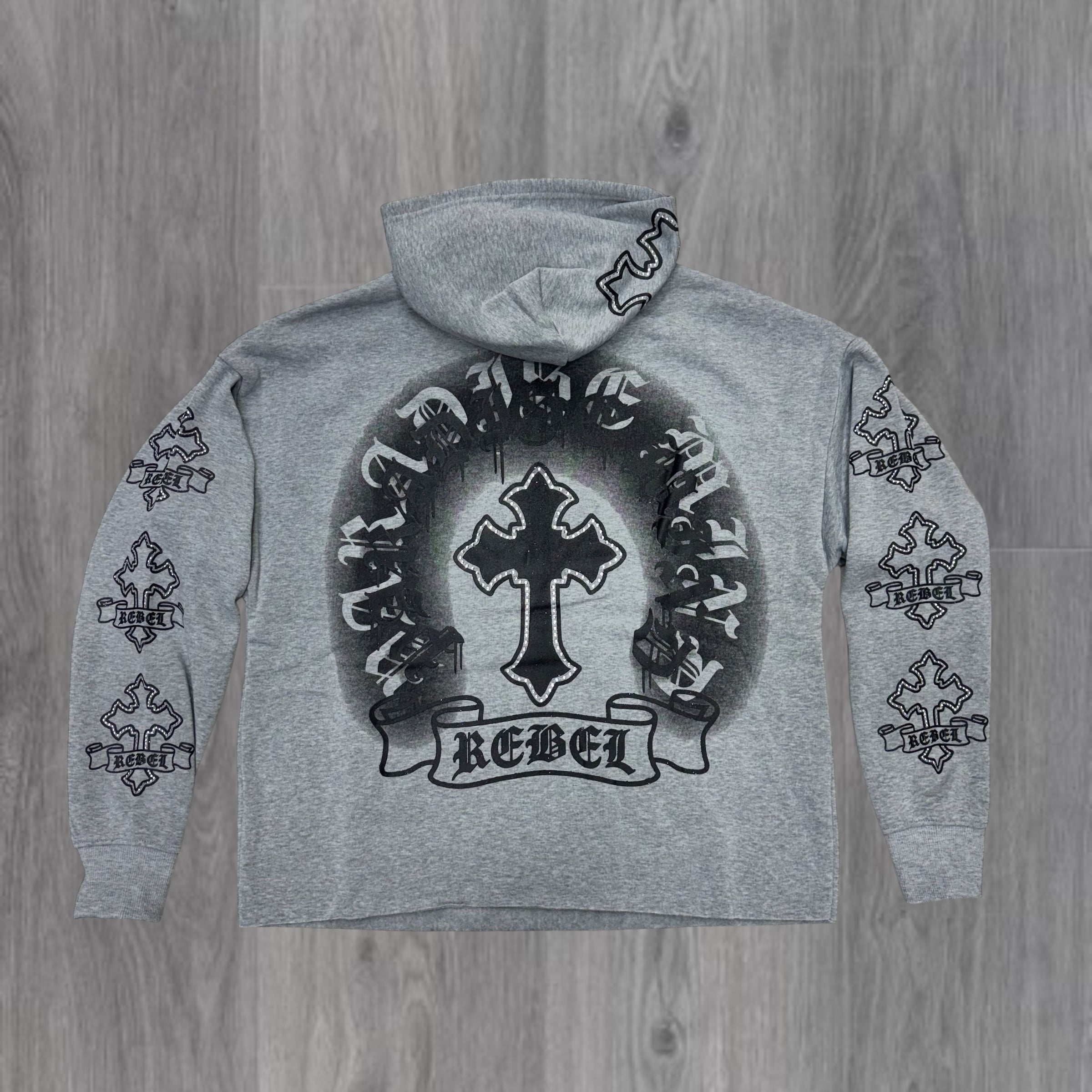 Rebel - Stacked Cross Pullover Hood Sweat Suit - L.Grey - 329 428