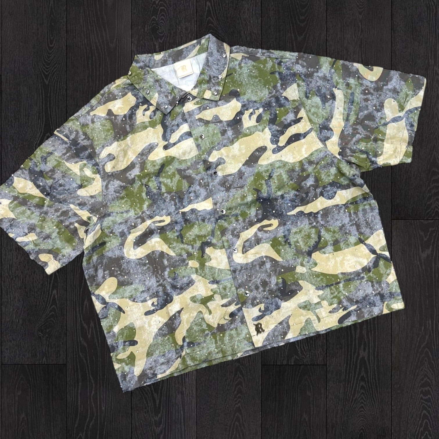 R- Plaid Rhinestone Button Down - Woodland- 32761
