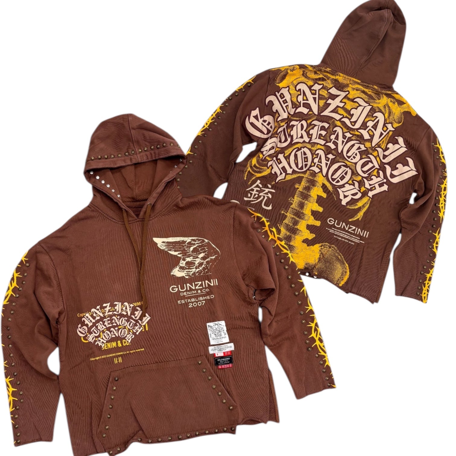 Gunzini - Studs Hoodie - BROWN - Gz826