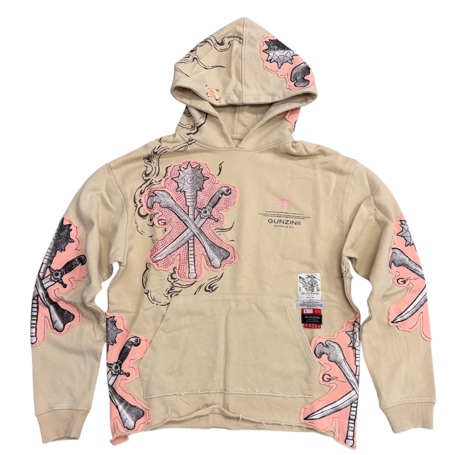 Gunzini - BONE Rhinestone Hoodie - SAND - Gz847