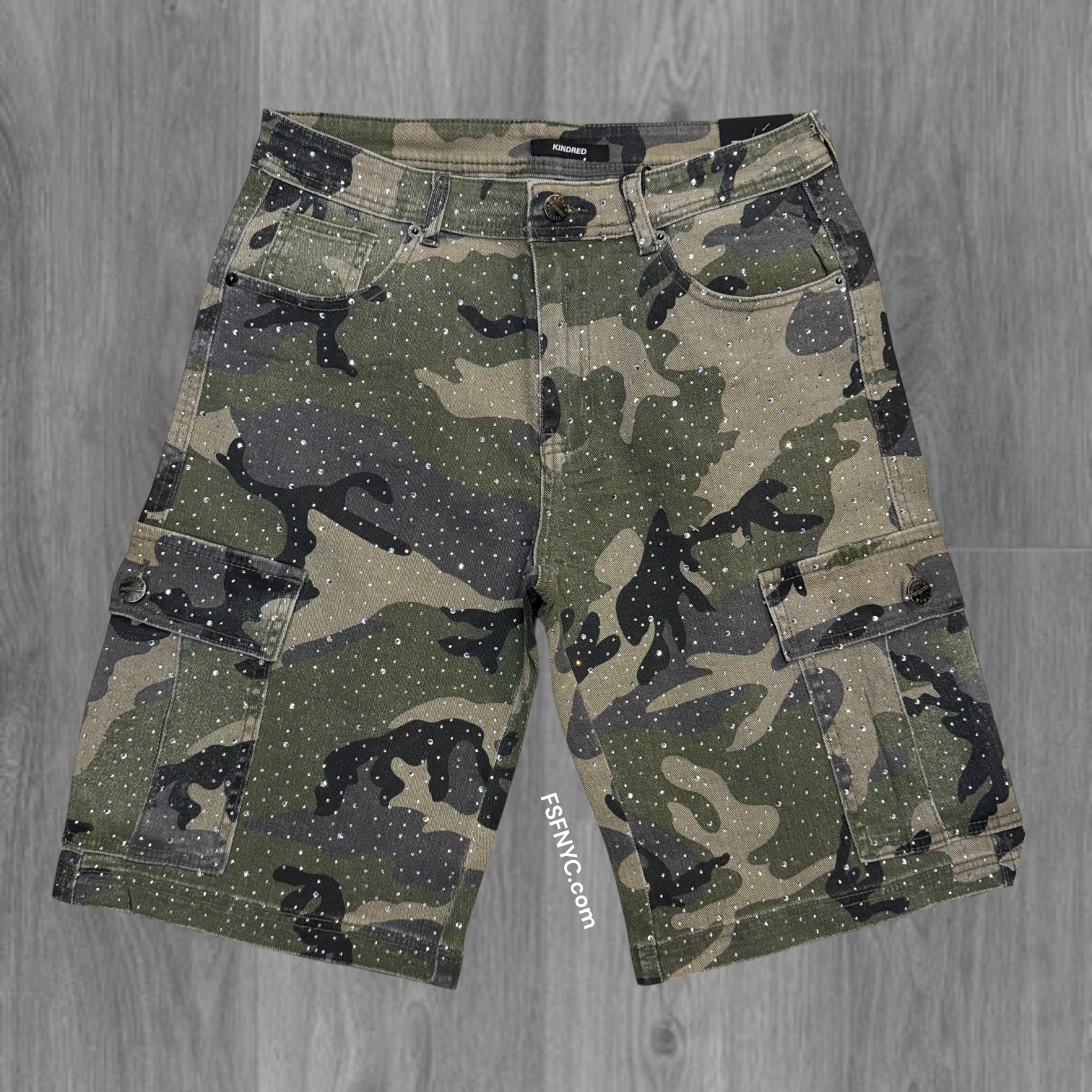KD - Cargo Denim shorts w/Rhinestone - Camo Green - 2228s