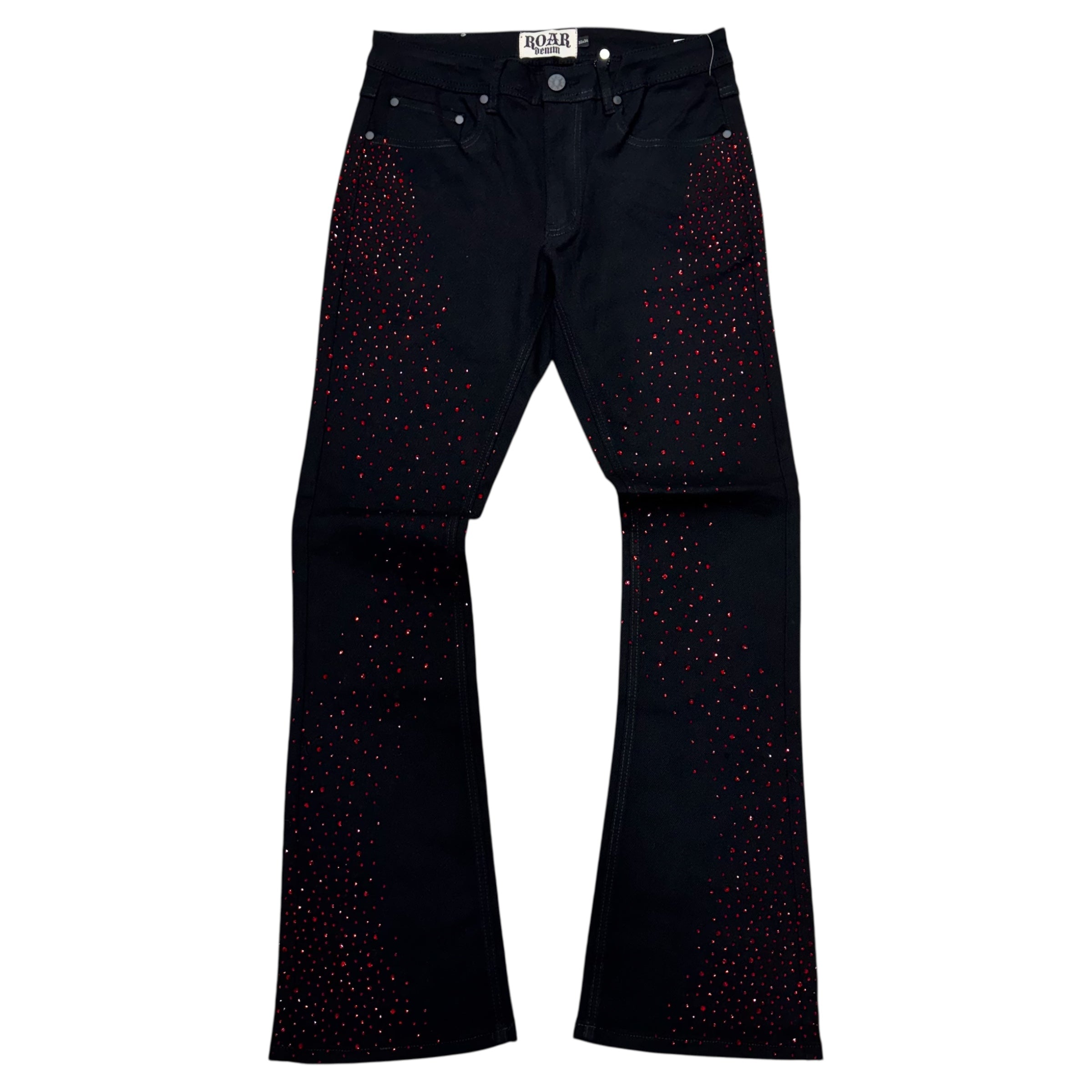 R3- Rhinestone Stacked Denim-Black/Red-679