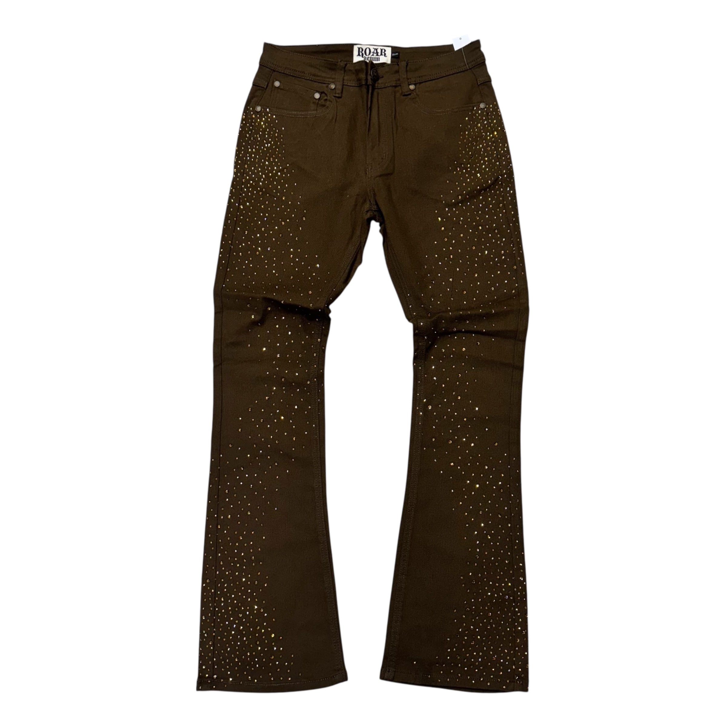 R3- Rhinestone Stacked Denim - Brown- 679