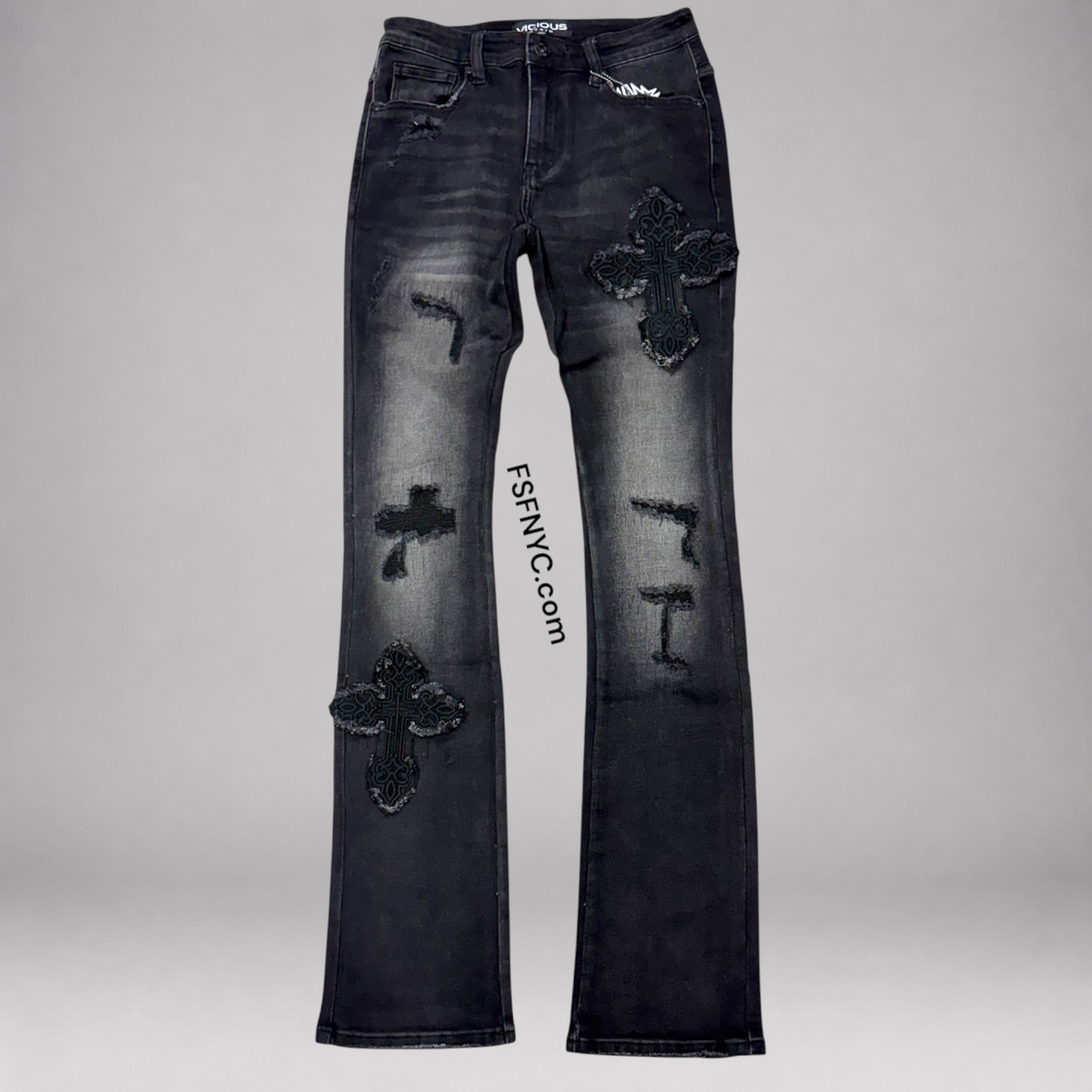 Vicious - Faith Stacked Denim - Jet Black VC1094
