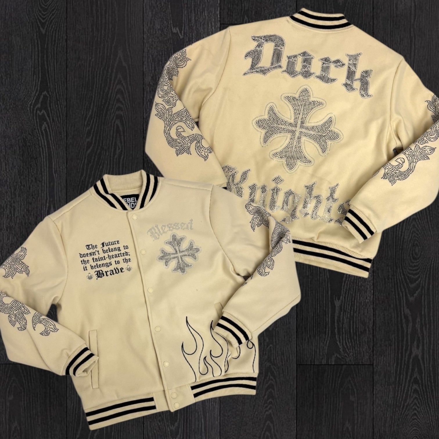 REBEL - BLESSED Rhinestone Jacket - CREAM - 514