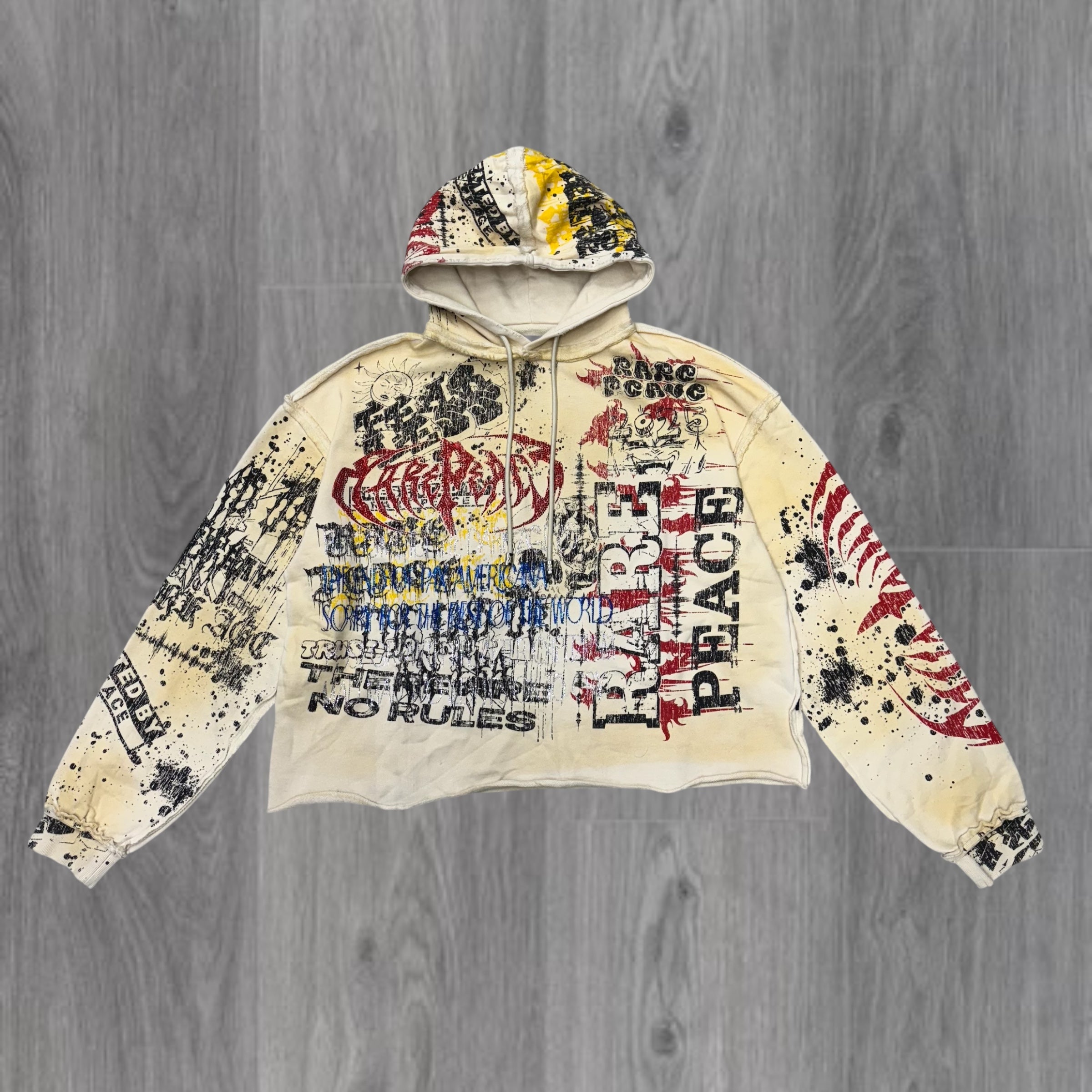 RP-Rare Peace Rhinestone Graphic Pullover Hoodie-Ecru 5041