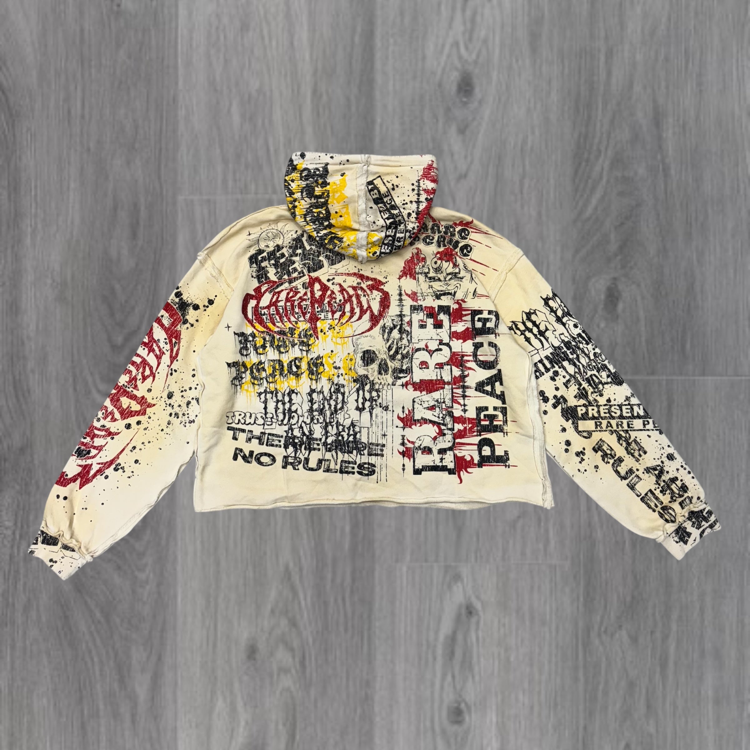 RP-Rare Peace Rhinestone Graphic Pullover Hoodie-Ecru 5041