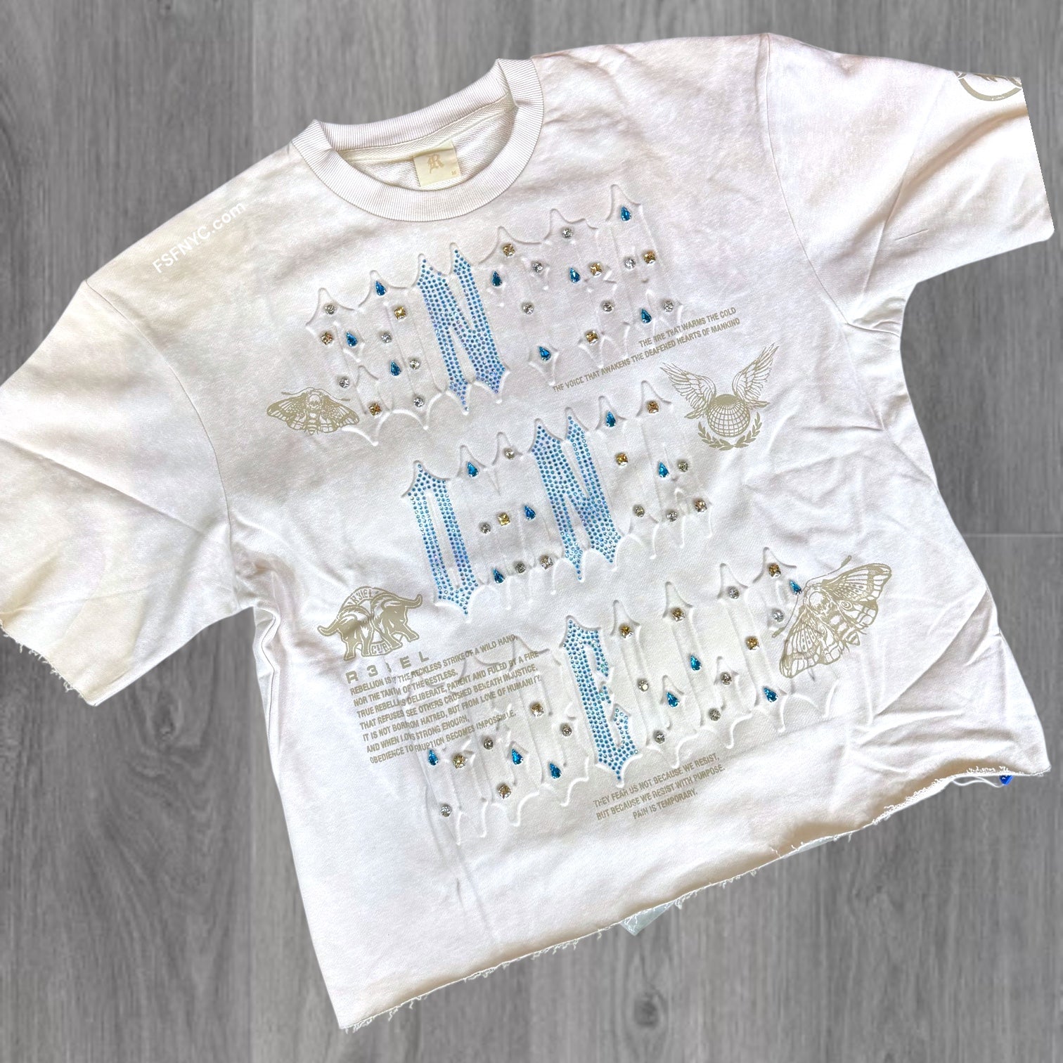 R - Embossed Crystal T-shirt - eggshell - 117