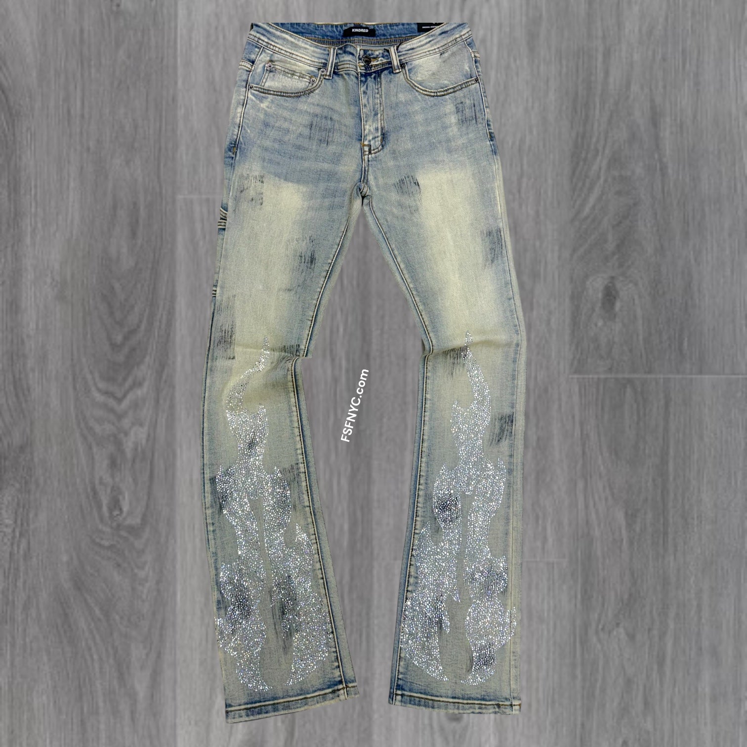 KD - Stacked Flames Rhinestone Denim - Blue - 2226