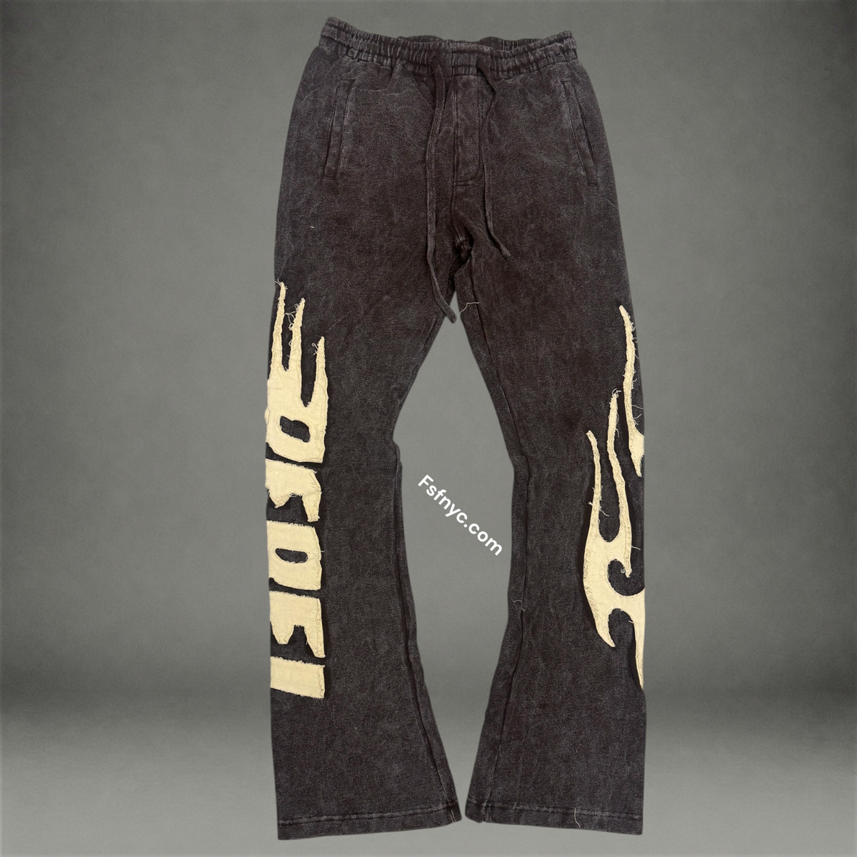 Rebel - Stacked Acid Flame Sweat Pants - Chocolate Brown - 441