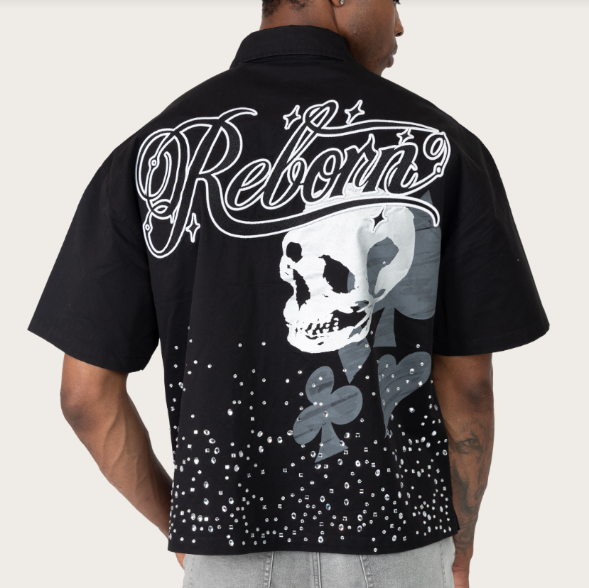Rise - Reborn Rhinestone Button Down Shirt - Black - S496
