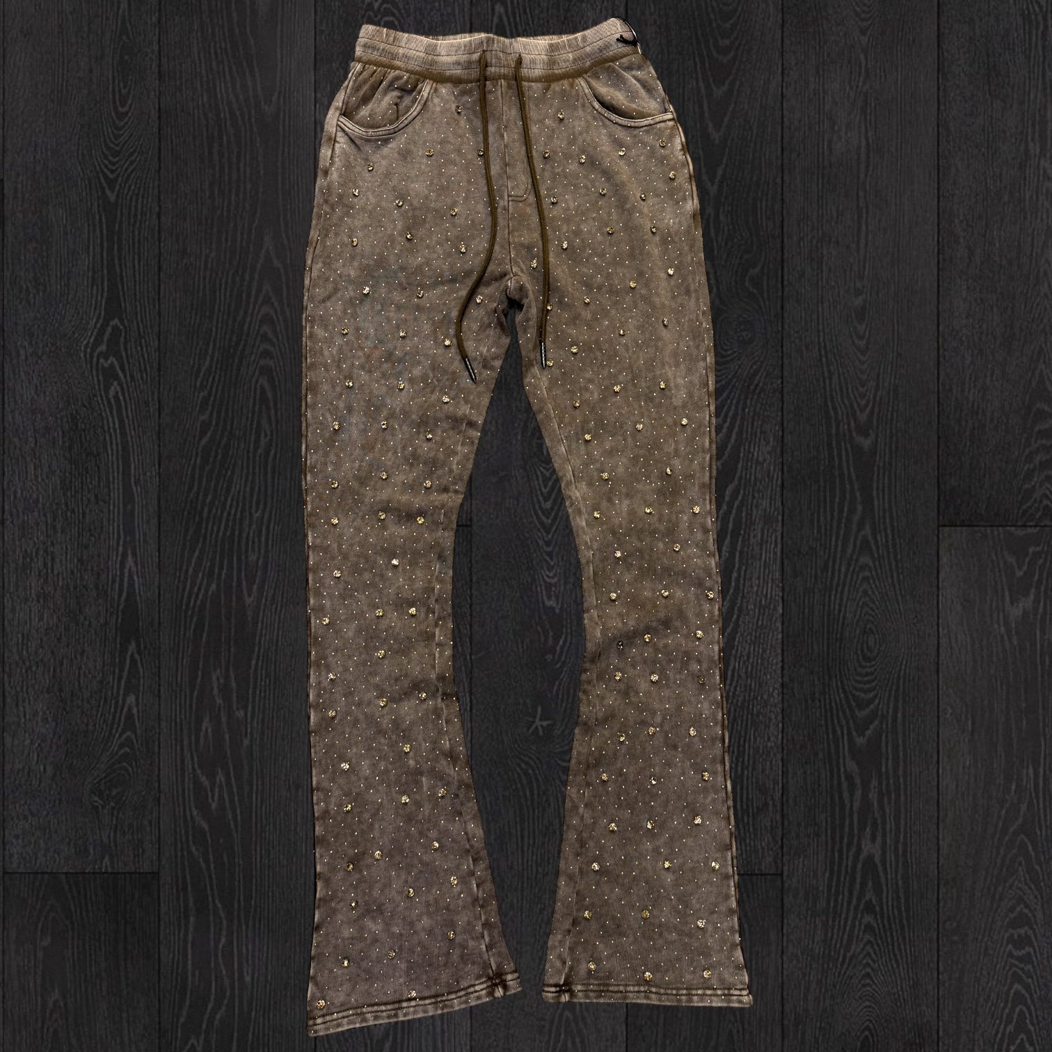 R3 - Stacked Crystal Sweat Pants - Brown - 456