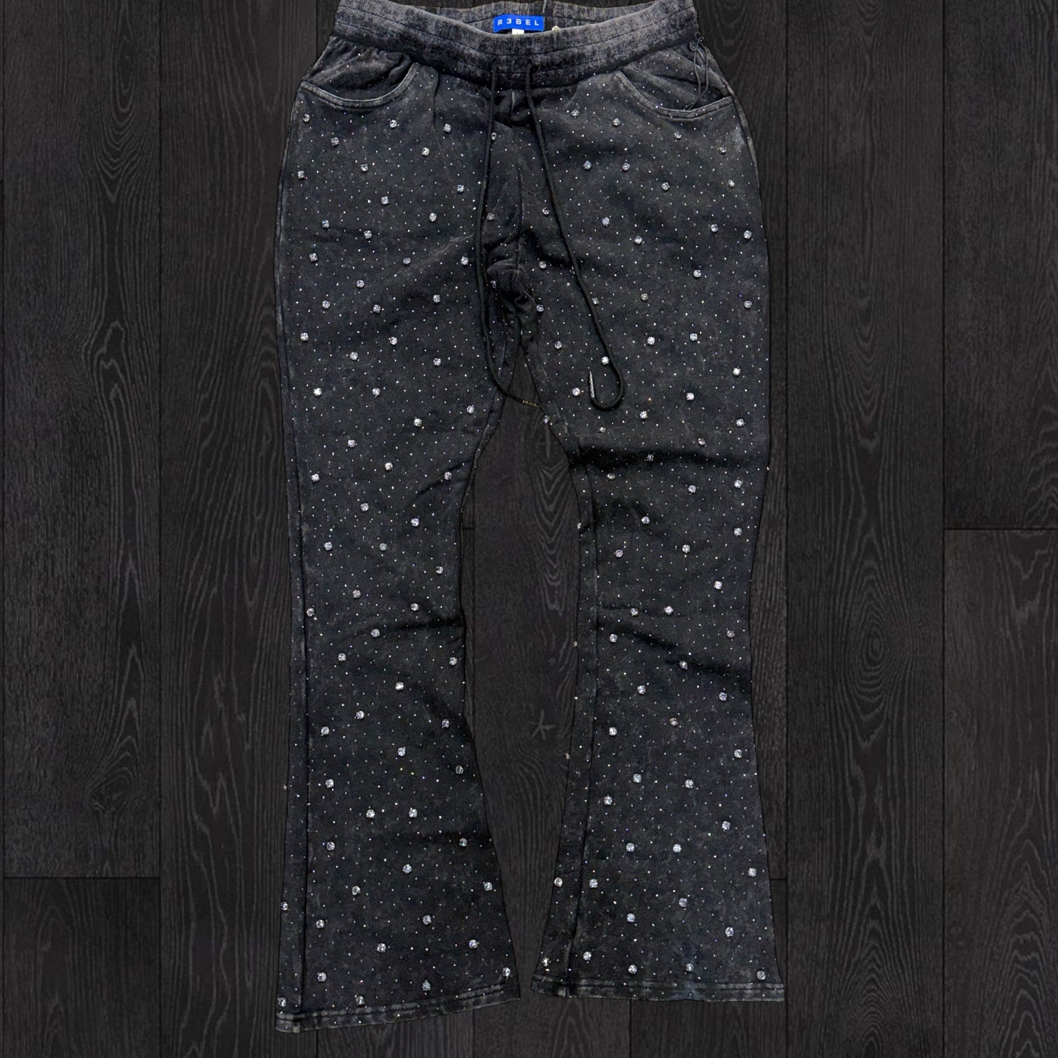 R3 - Stacked Crystal Sweat Pants - Ash Black - 456