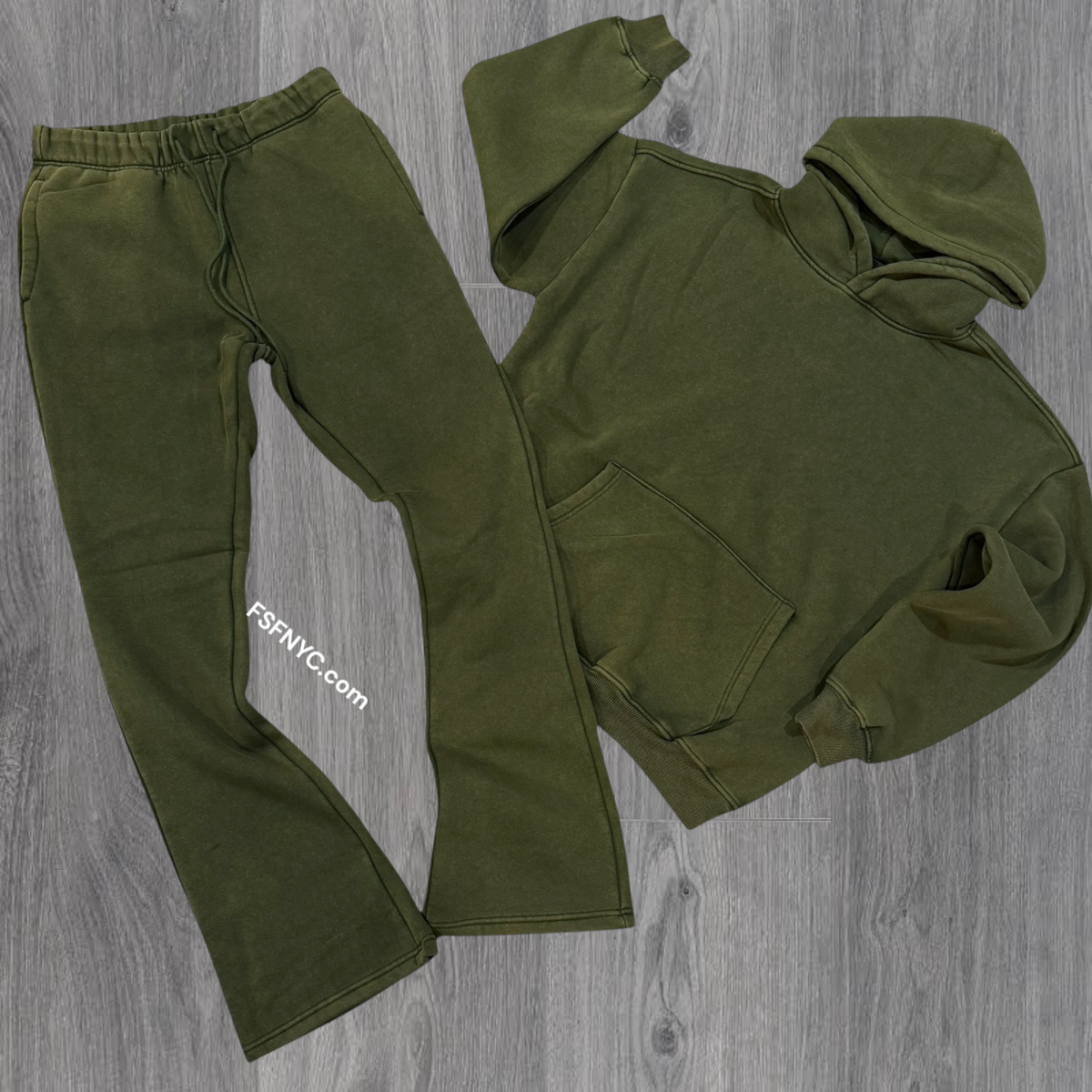 Baruda - Flare Mineral Wash Sweat Suit - Olive - 822