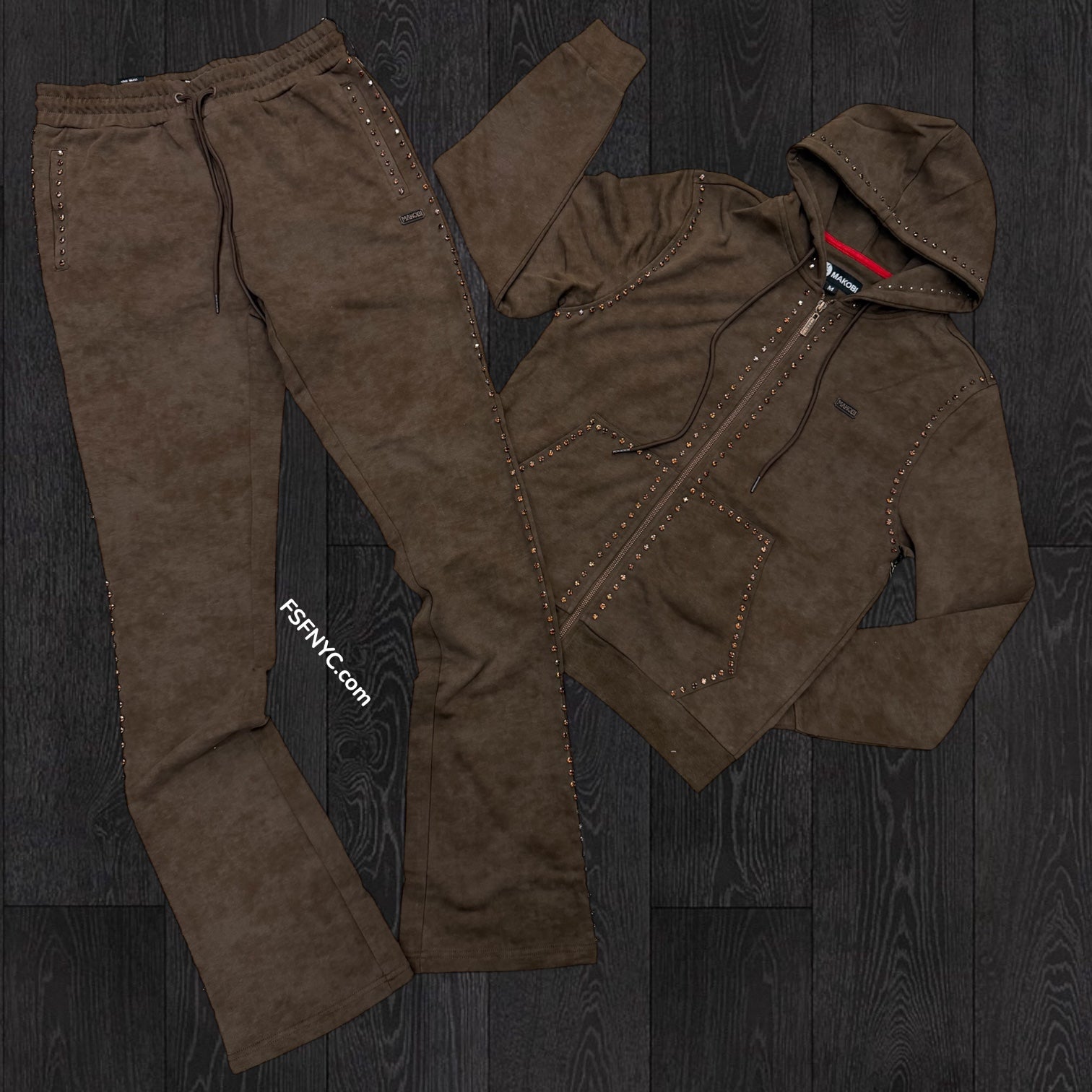 FO - Stacked Crystal Zip Sweat suit - Acid Brown