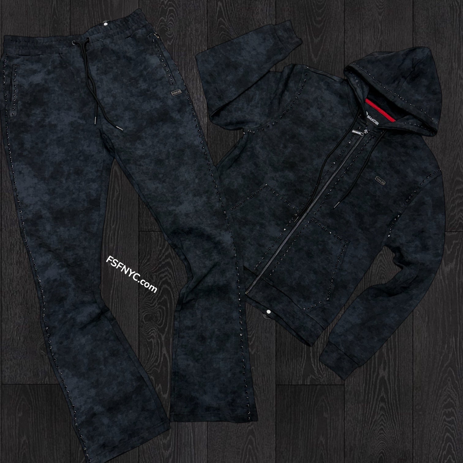 FO - Stacked Crystal Zip Sweat suit - Acid Black