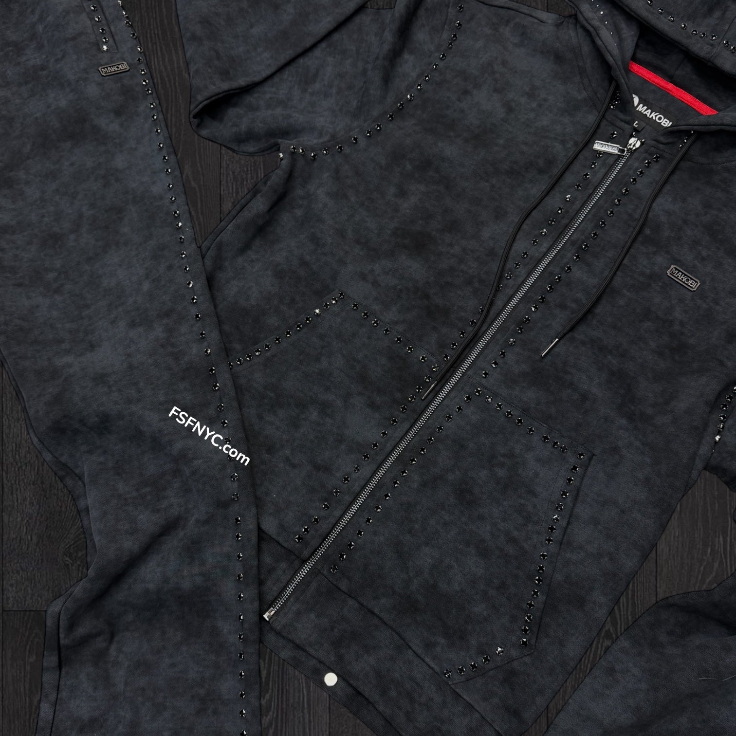 FO - Stacked Crystal Zip Sweat suit - Acid Black