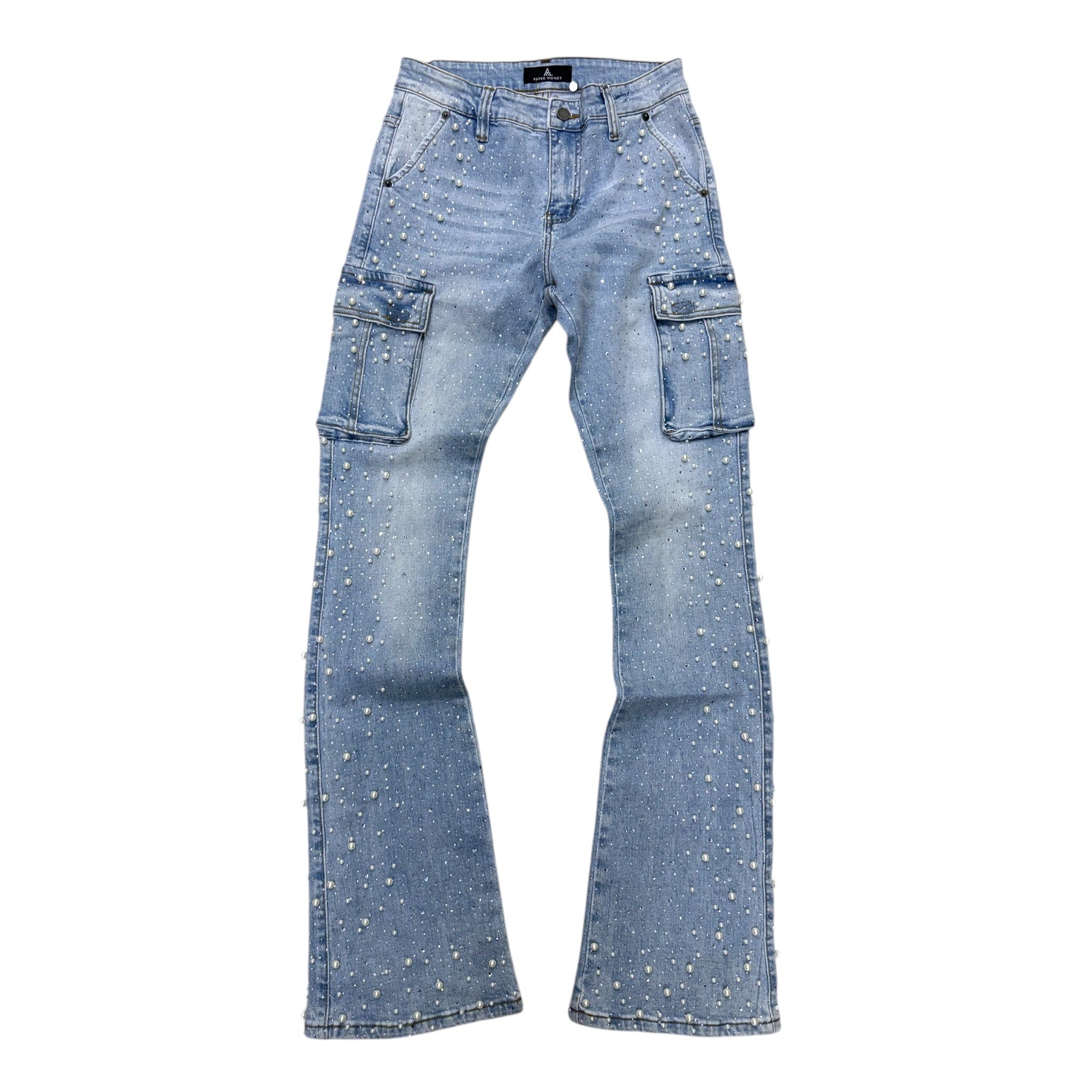 Paper - Stacked Cargo Rhinestones /pearls Denim - Blue - 1077