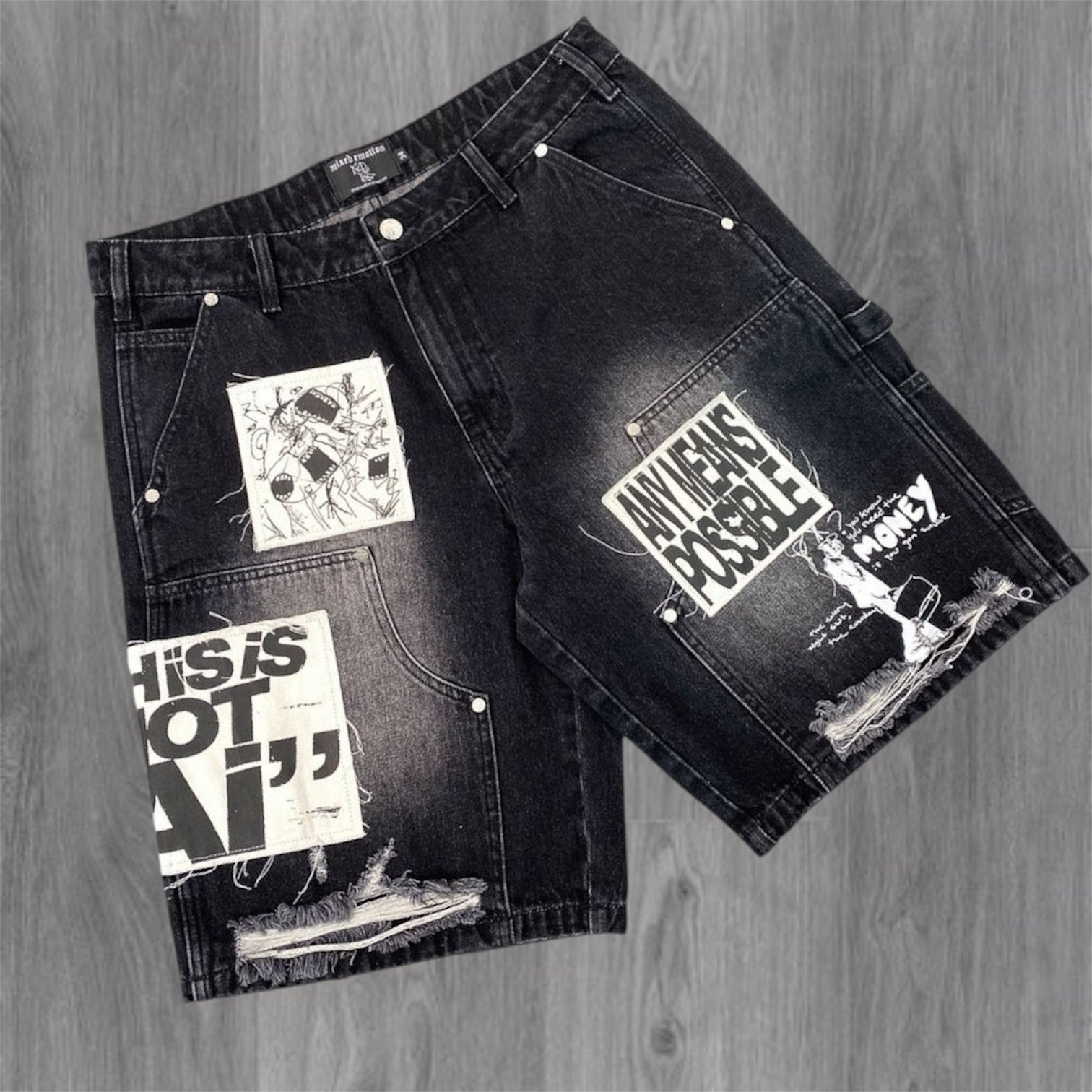 Mixed Emotions- AI Denim Shorts - Black