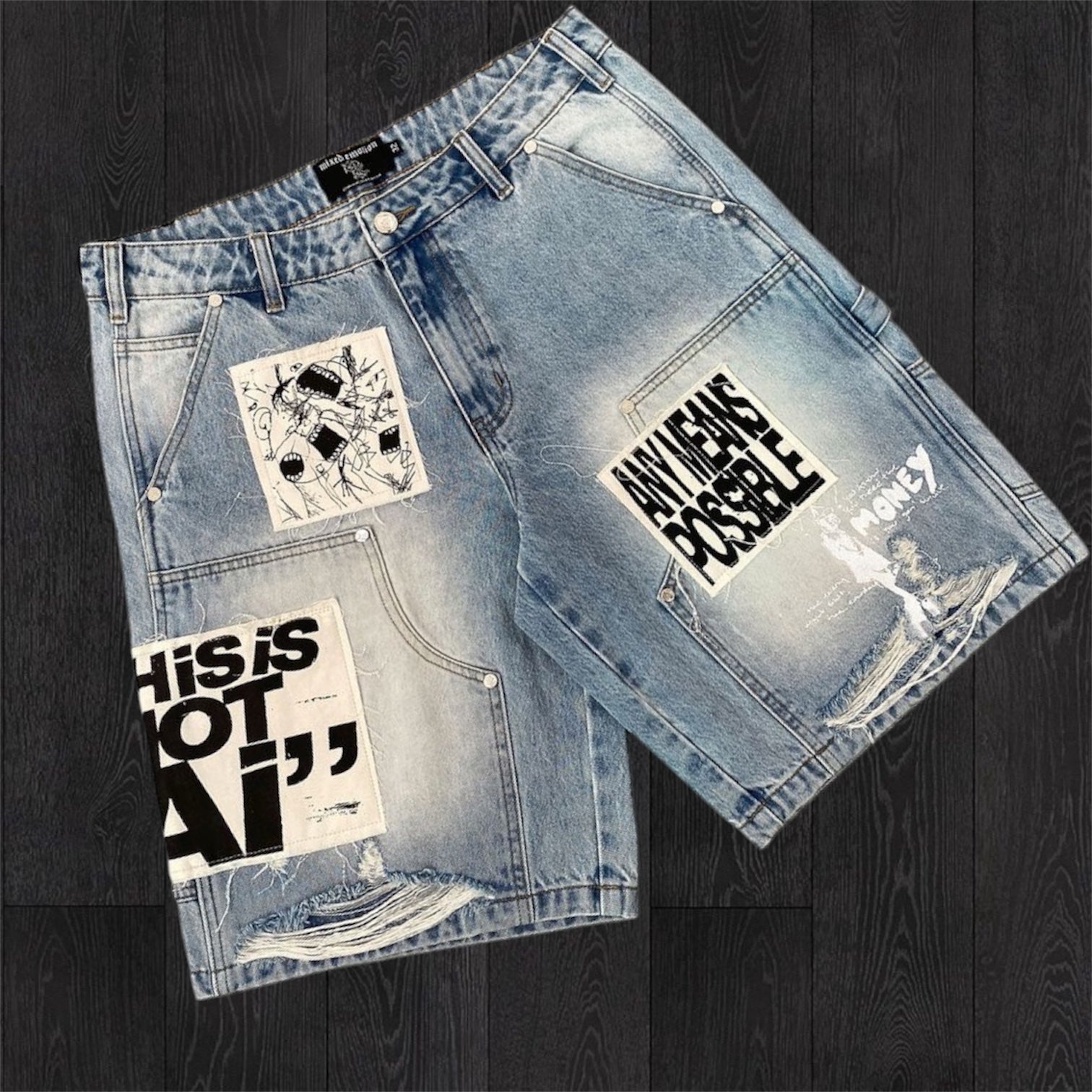 Mixed Emotions- AI Denim Shorts - Blue