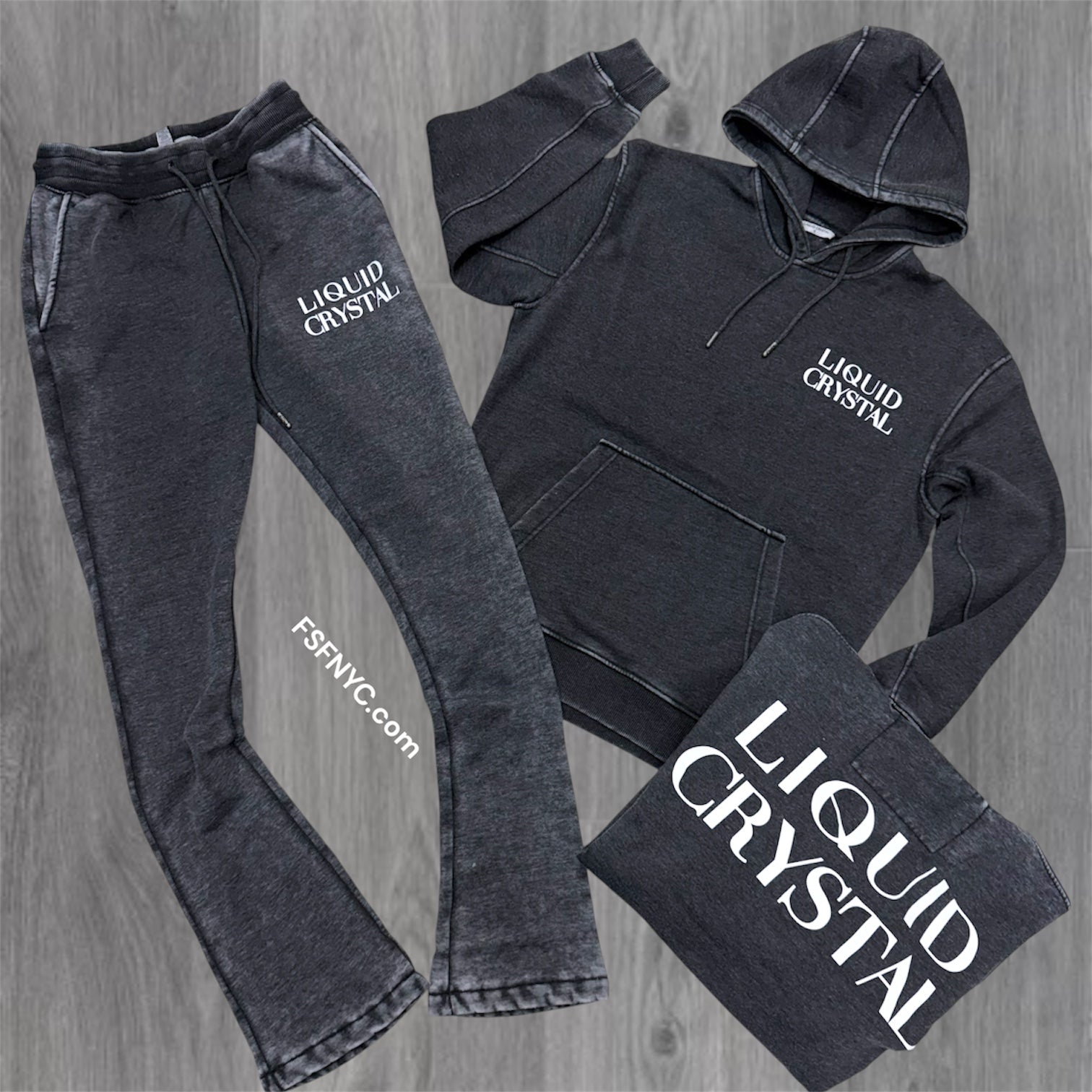LC - Stacked Mineral Wash liquid Crystal Suit - Black - 9112