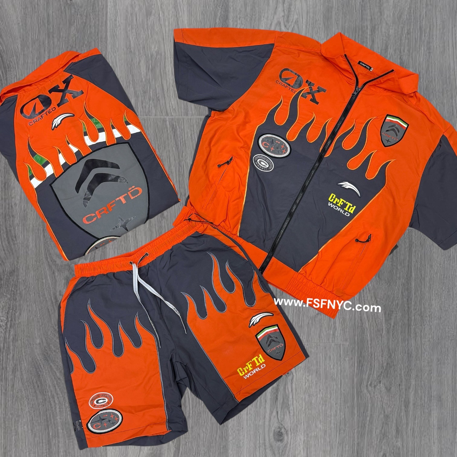 Crafted - Flames WindBreaker Short Set - Orange - 591 592