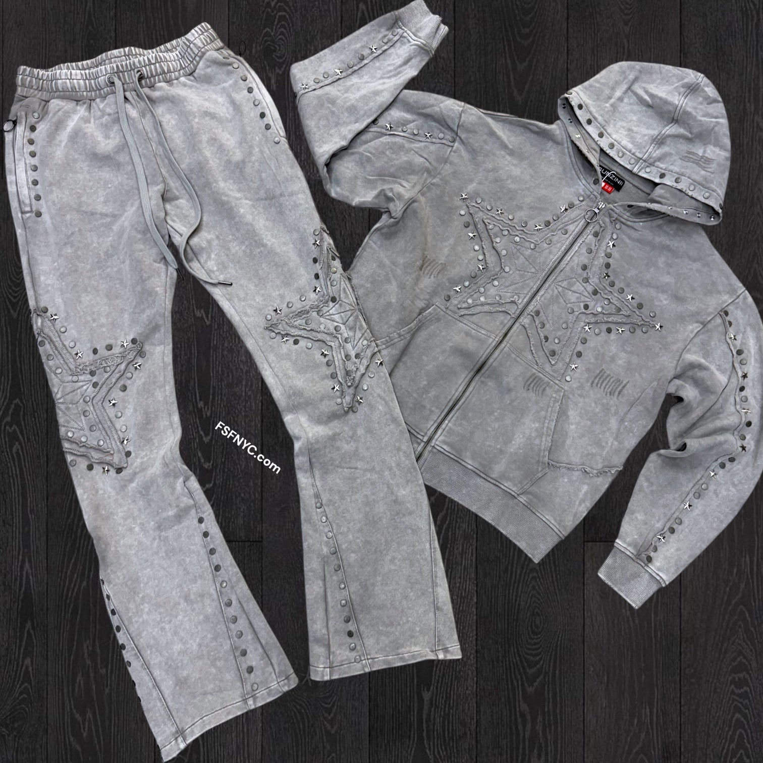 Gunzinii - Stacked Star Sweat Suit - LT Grey - GZ604 GZ603 zi