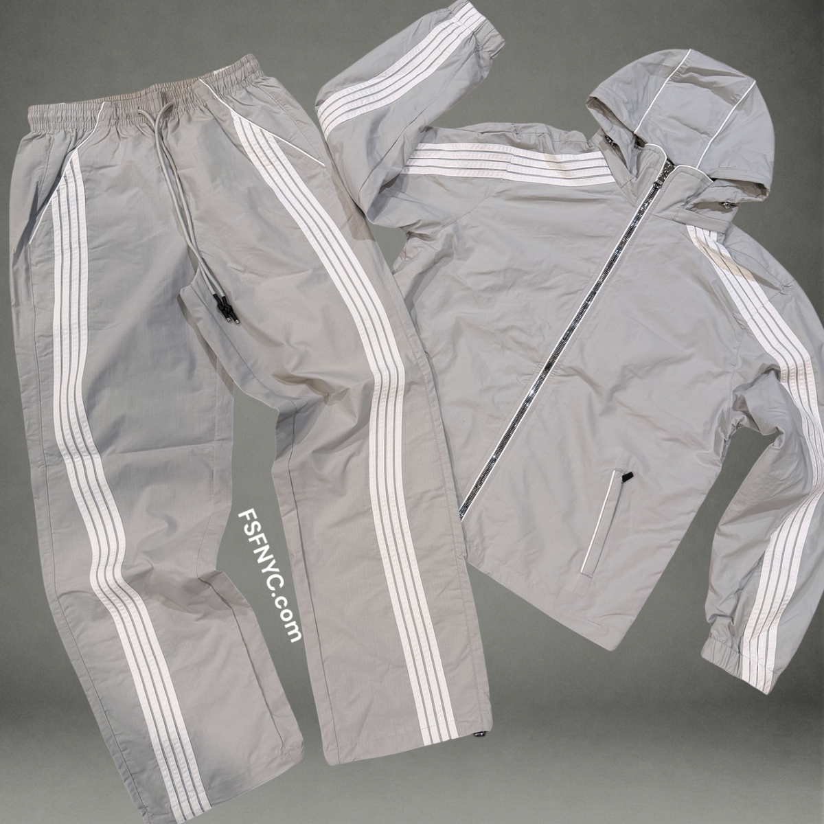 JC - Striped Windbreaker Set - Lgrey 8812