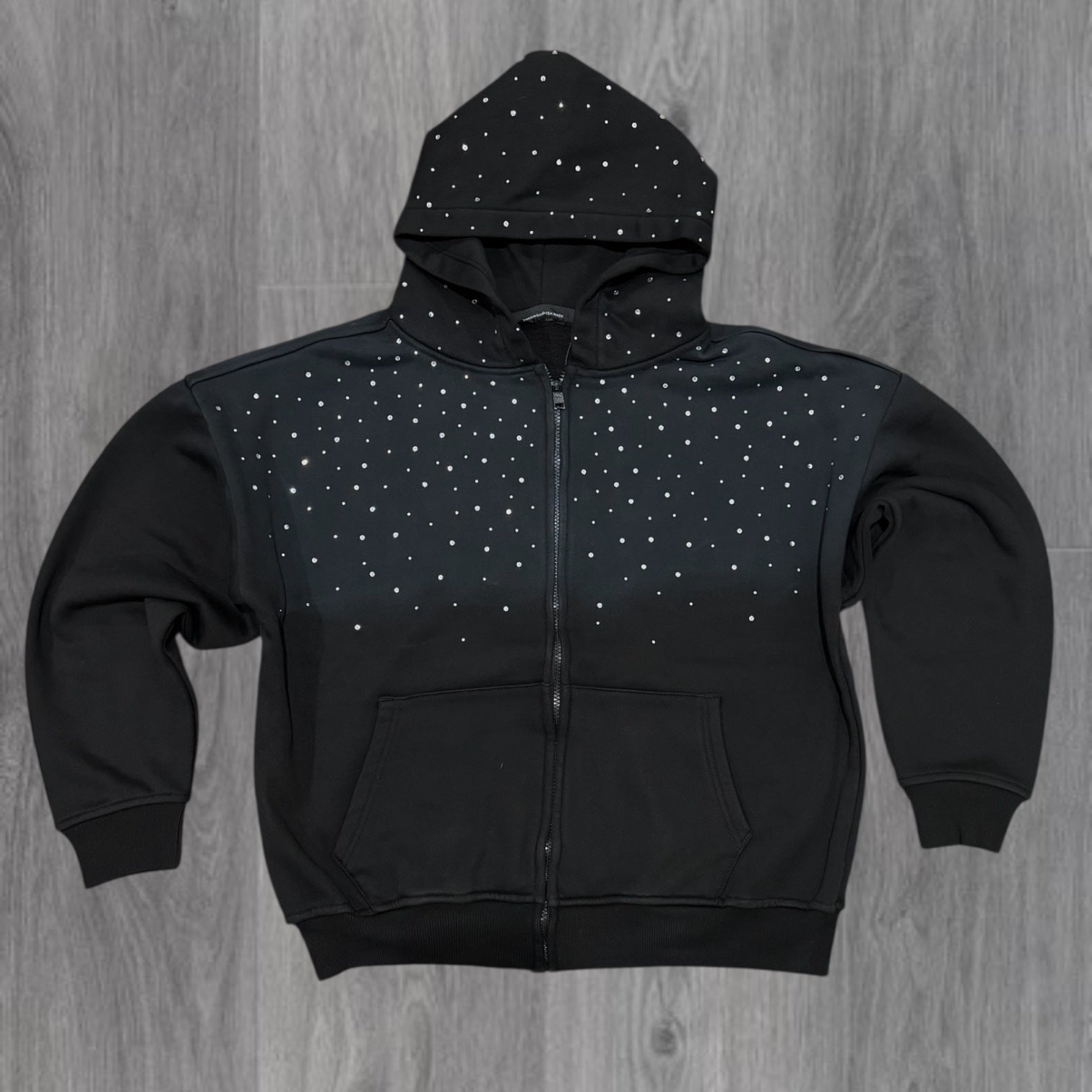 Rebel - Zip Up Faded Hoodie Rhinestone - Black - 387