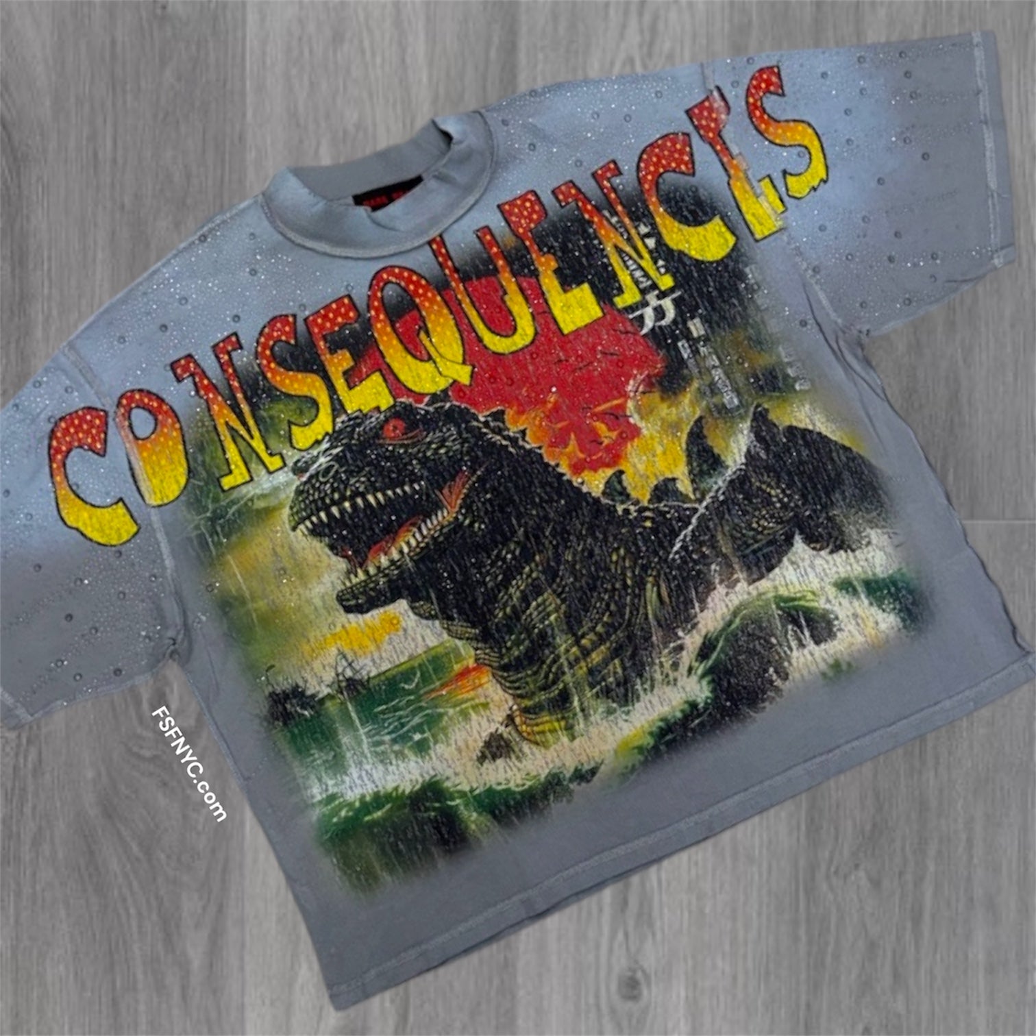 RP - Dino Rhinestone Grey Tee - 6015