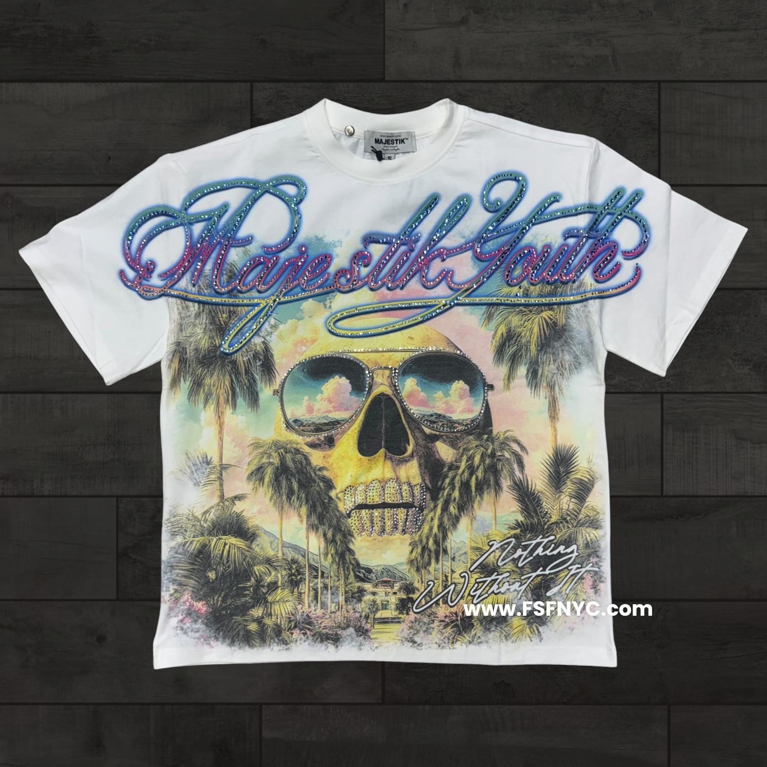 MJSTK - Graphic Tee W/ Rhinestone - White - 26845