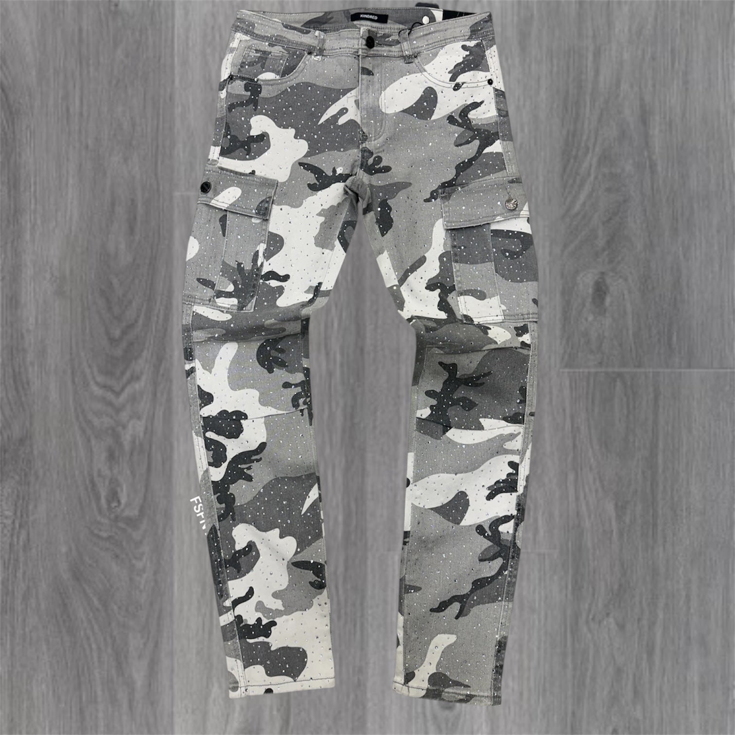 KD - Slim Cargo Rhinestone Denim - Grey Camo - 2228A
