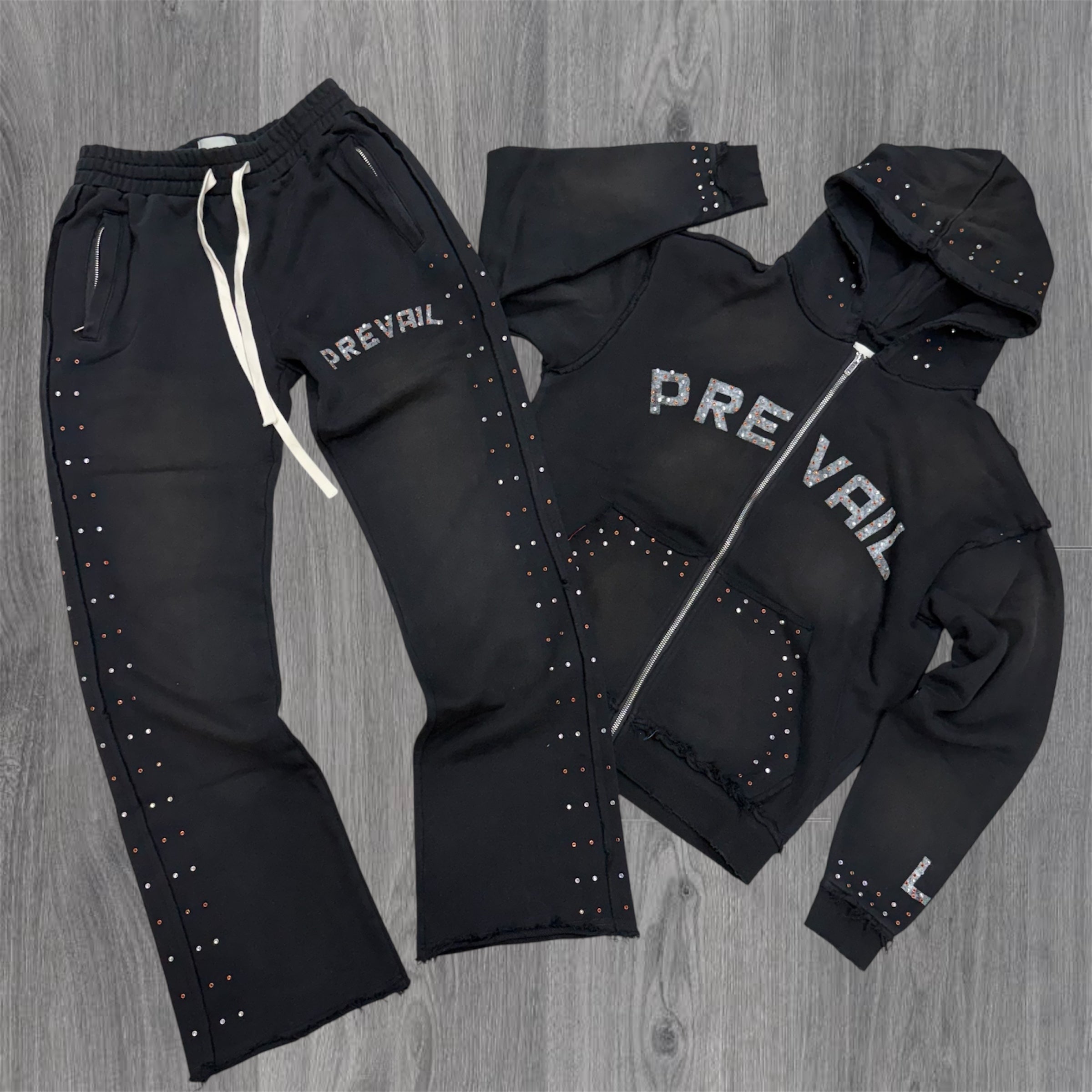 Prevail - Flare Rhinestone Sweat suit - Black