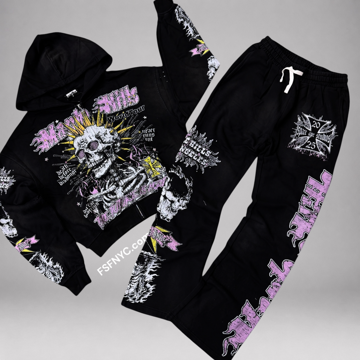 Space - Skull Spikes Sweat Suit - Black SP01