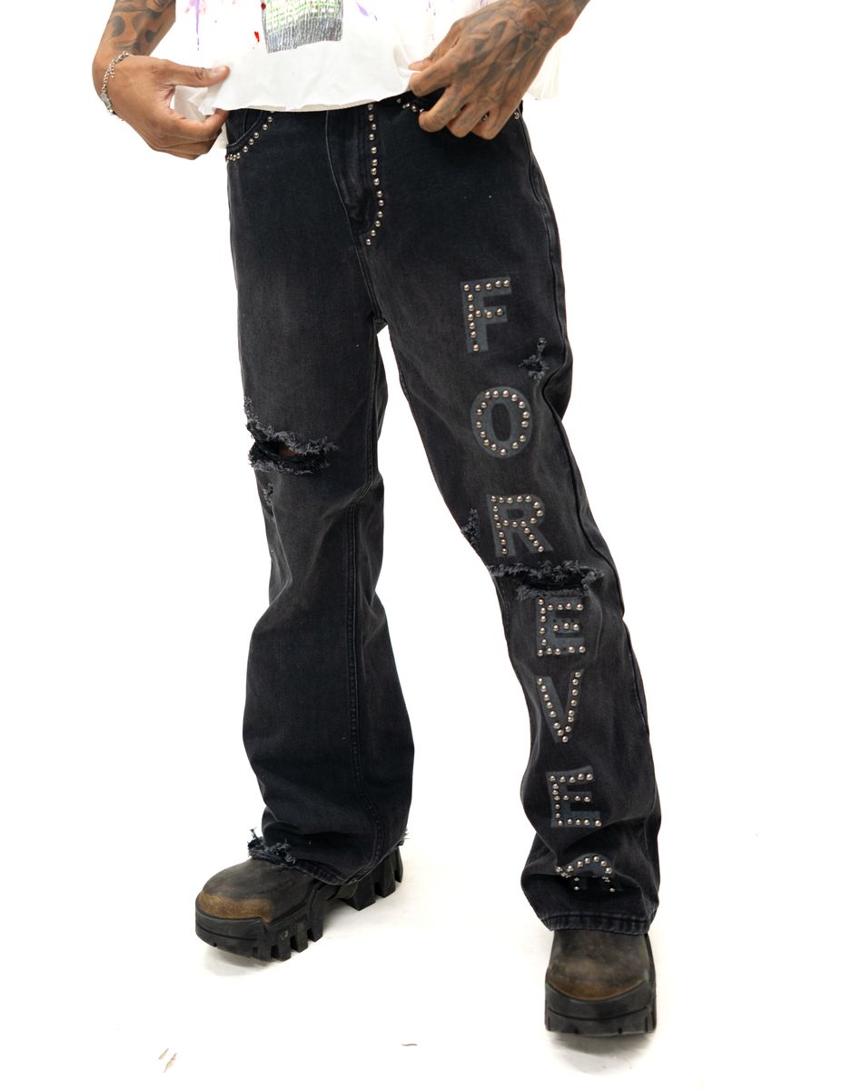 Forever Hungry - Baggy Studded Denim - Black Wash