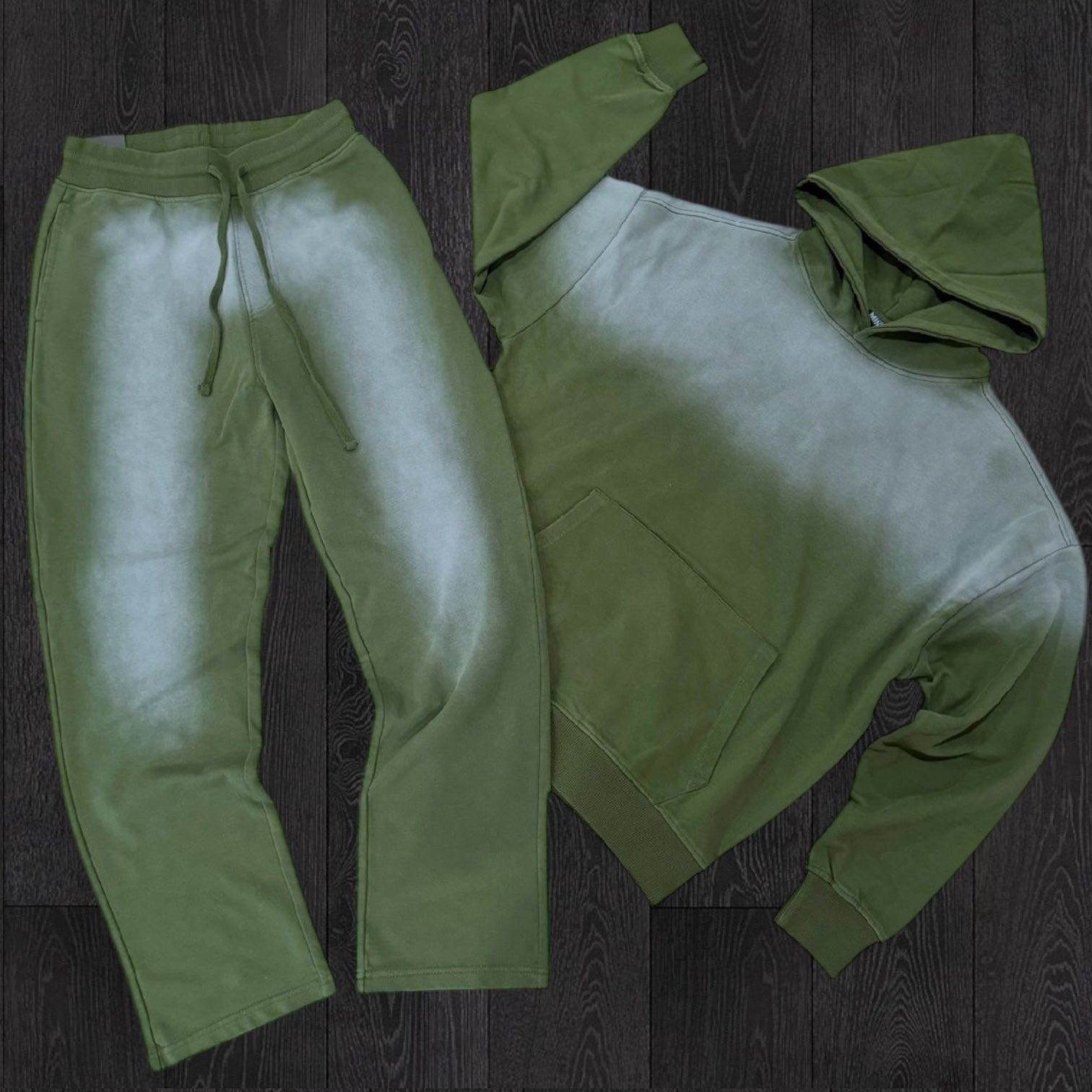 OverSized Fade Sweat Suit - Olive - 885