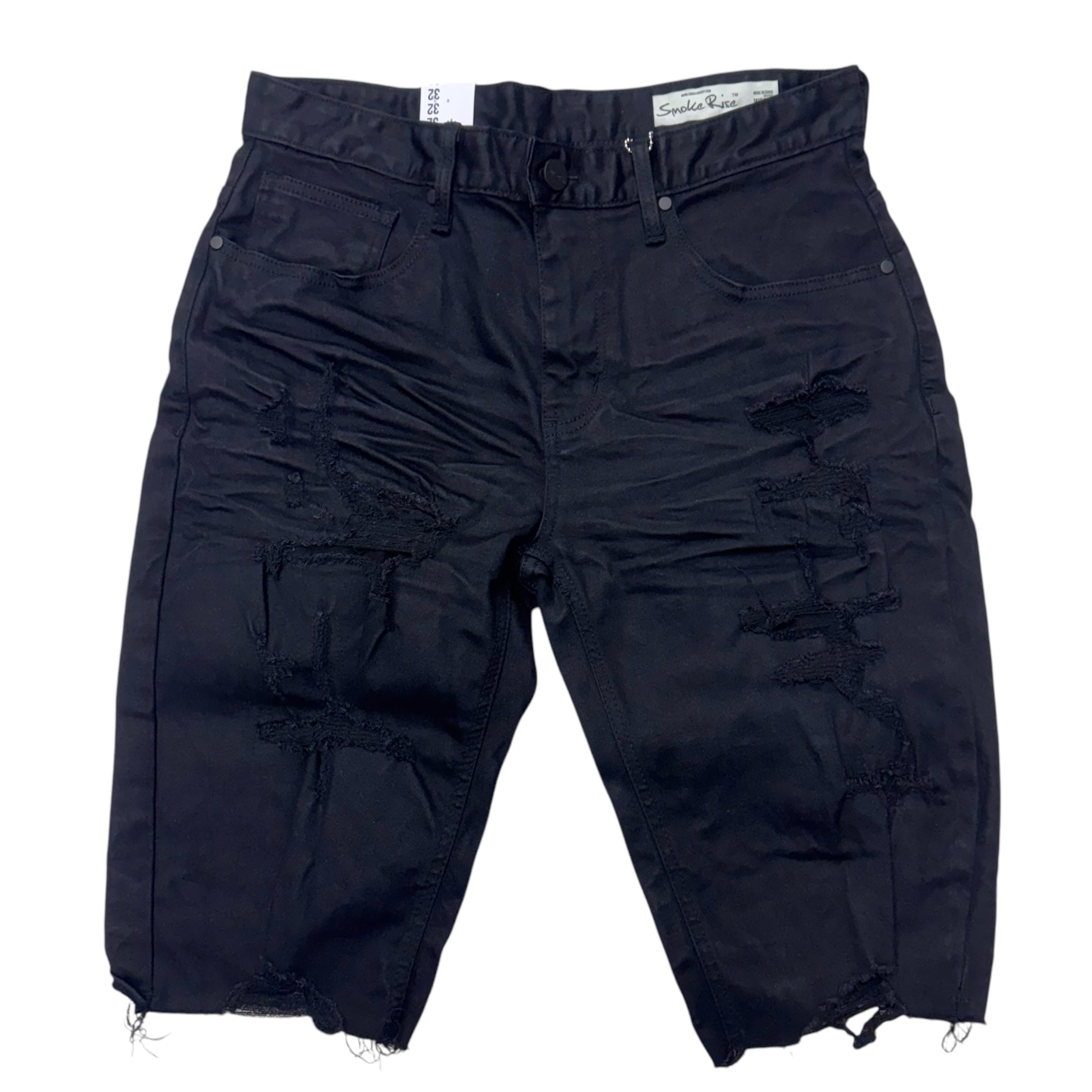 Rise Distress Denim Shorts Jet Black 21121
