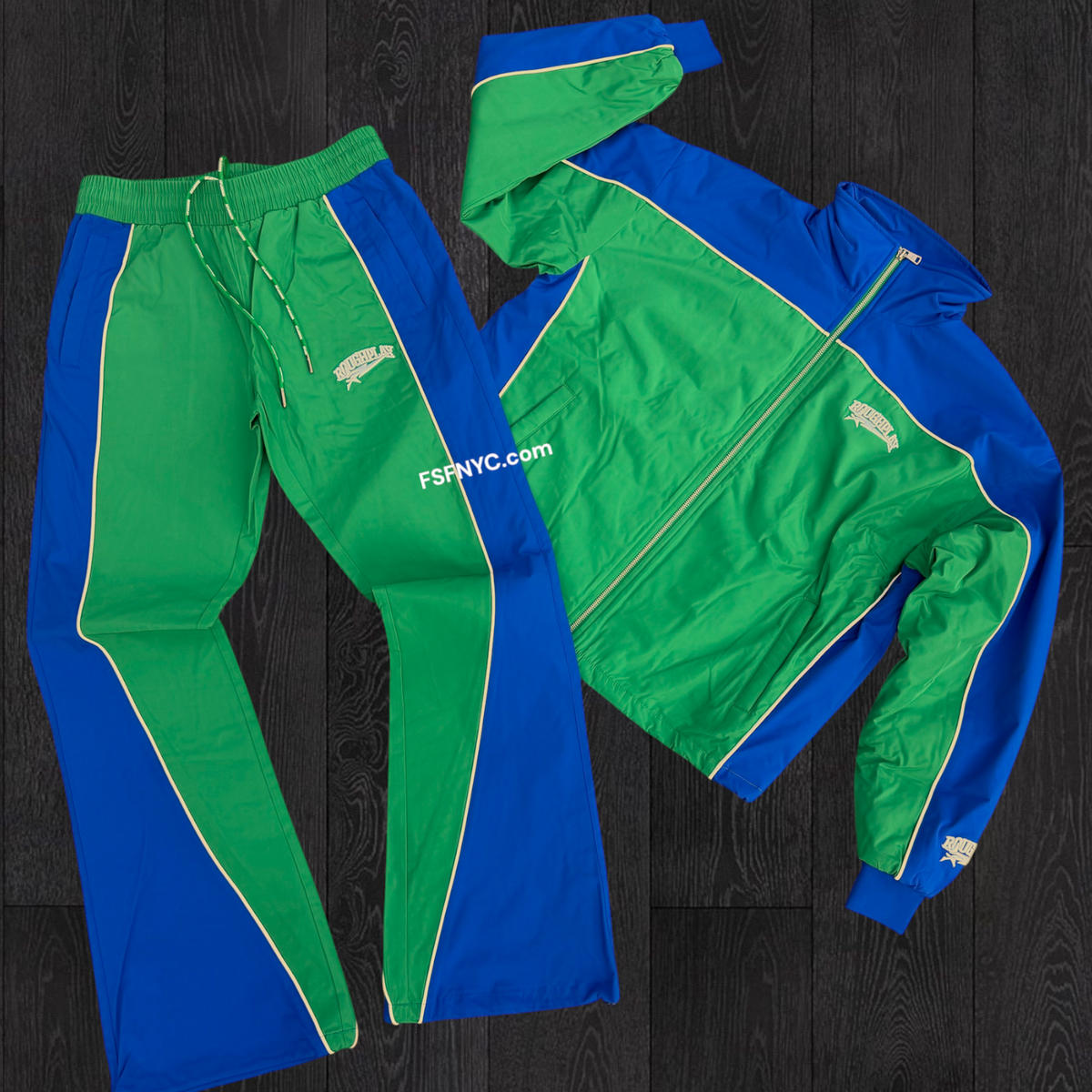 Rough Play - Split Water Resistance windbreaker Set - Green -123