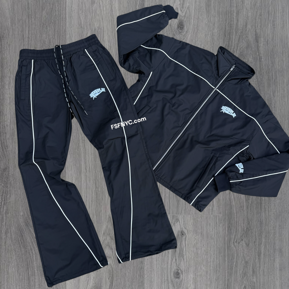 Rough Play - Split Water Resistance windbreaker Set - Black - 123
