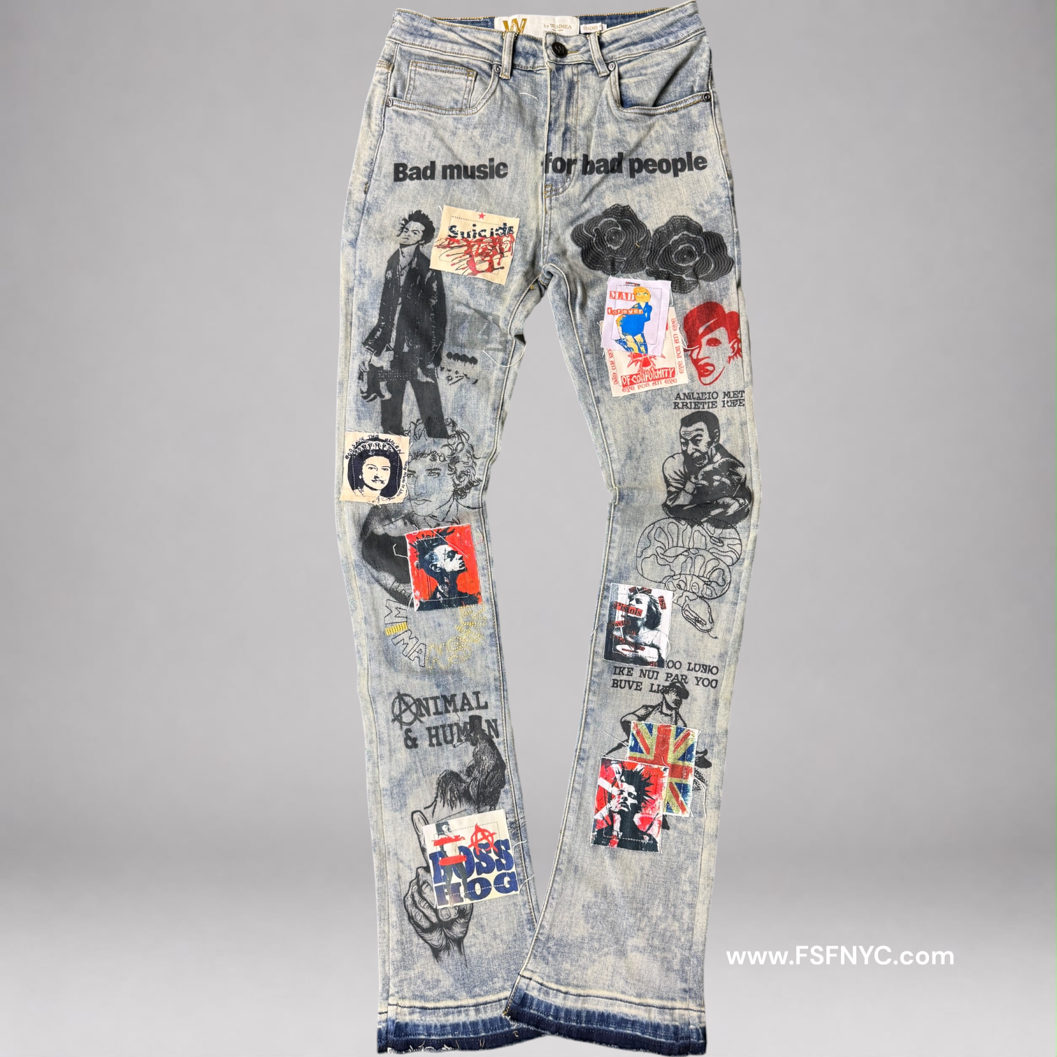 W - Mens PatchWork Stacked Jeans - Bleach Marble - M8779