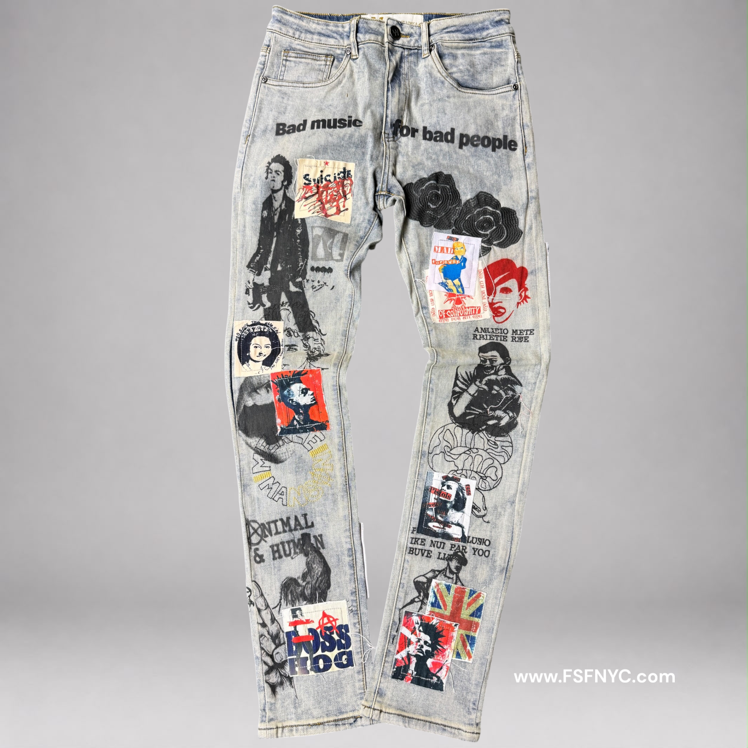 W - Mens PatchWork Slim Jeans - Bleach Marble - M8822