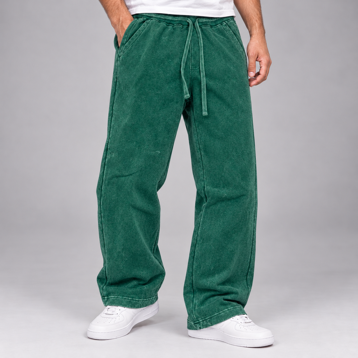 R - Acid Wash Sweat Pants - H.Green - 420