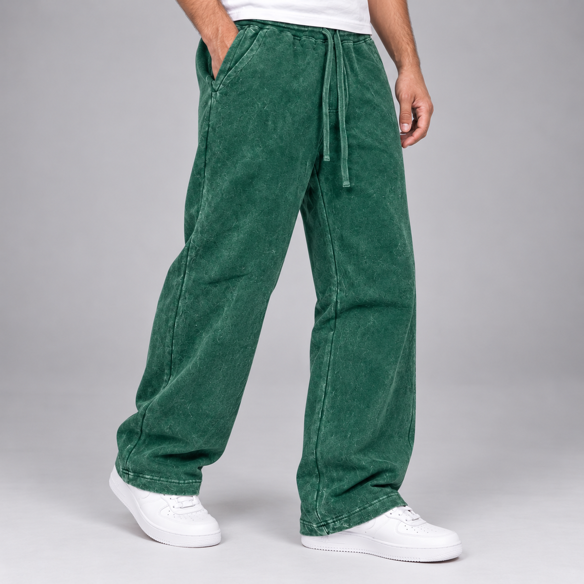 R - Acid Wash Sweat Pants - H.Green - 420
