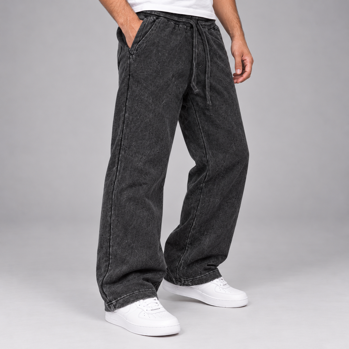 Rebel - Acid Wash Sweat Pants - Black - 420