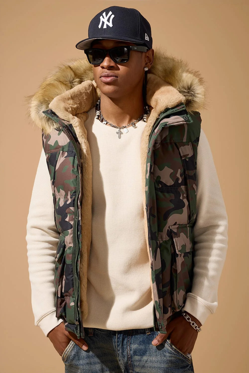 JC - heavy Puffer Fur Vest - Camo 9491
