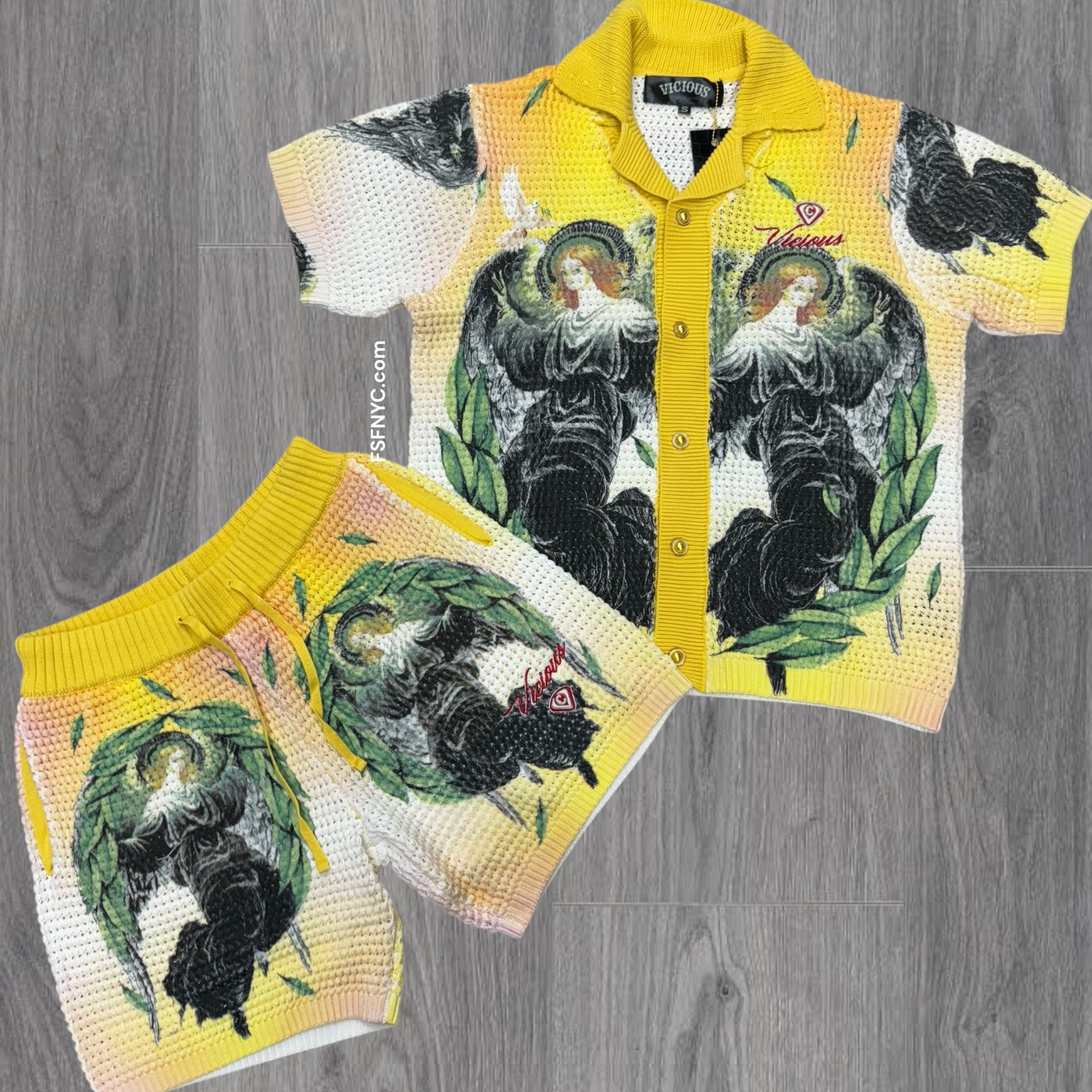Vicious ROBY knitted Button Short Set Yellow VC780 781