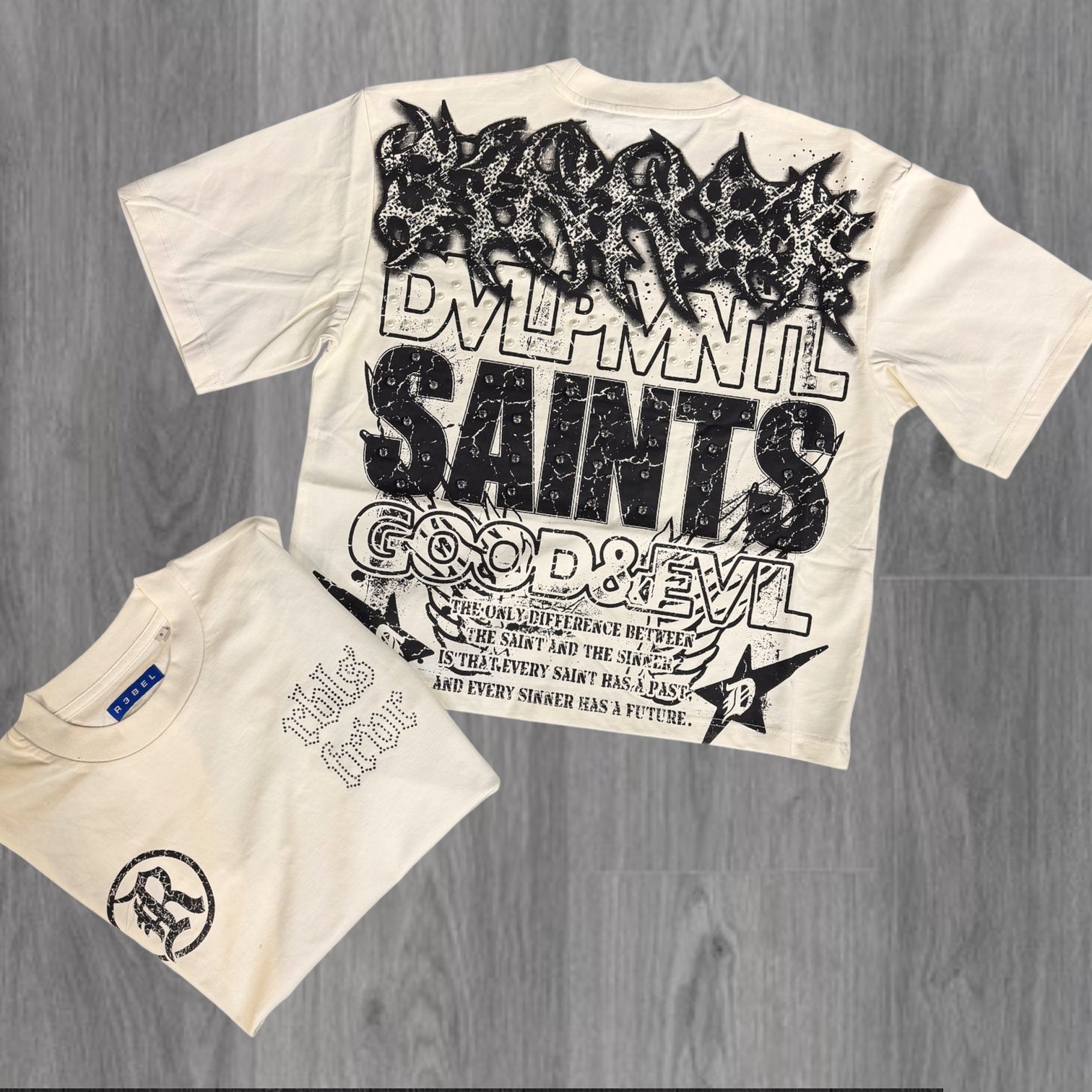 R3 - Rhinestone Sinner T-Shirt- Cream -151