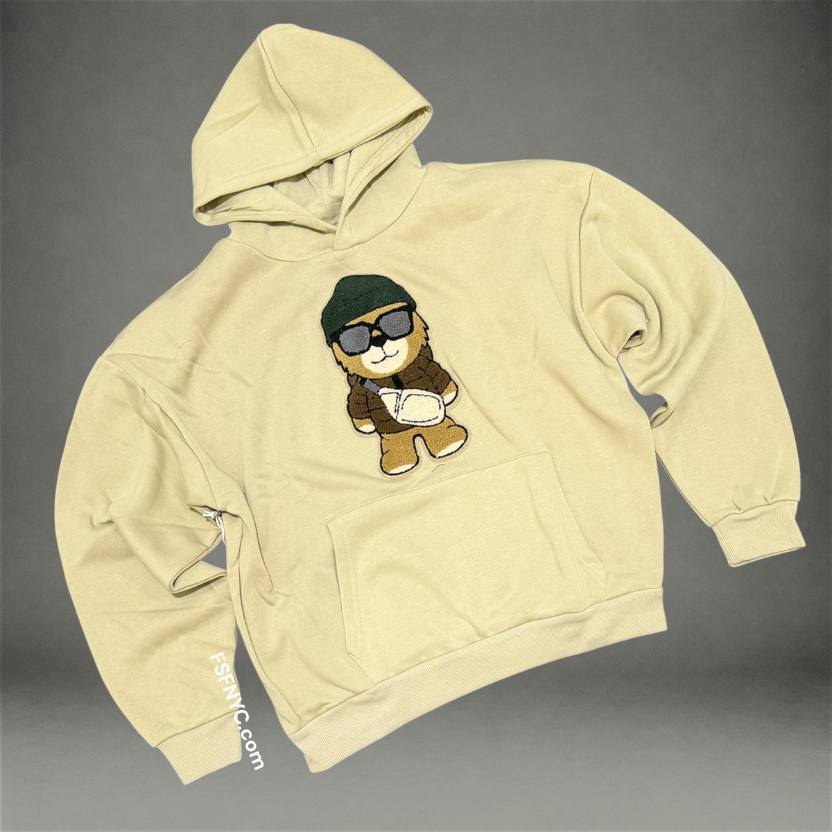 Chenille Bear Hoodie - Khaki 616